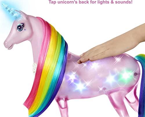 Barbie Dreamtopia Doll Unicorn Set Pink Haired Fashion Doll Magical Lights Unicorn Toy With Rainbow Mane Lights Sounds
