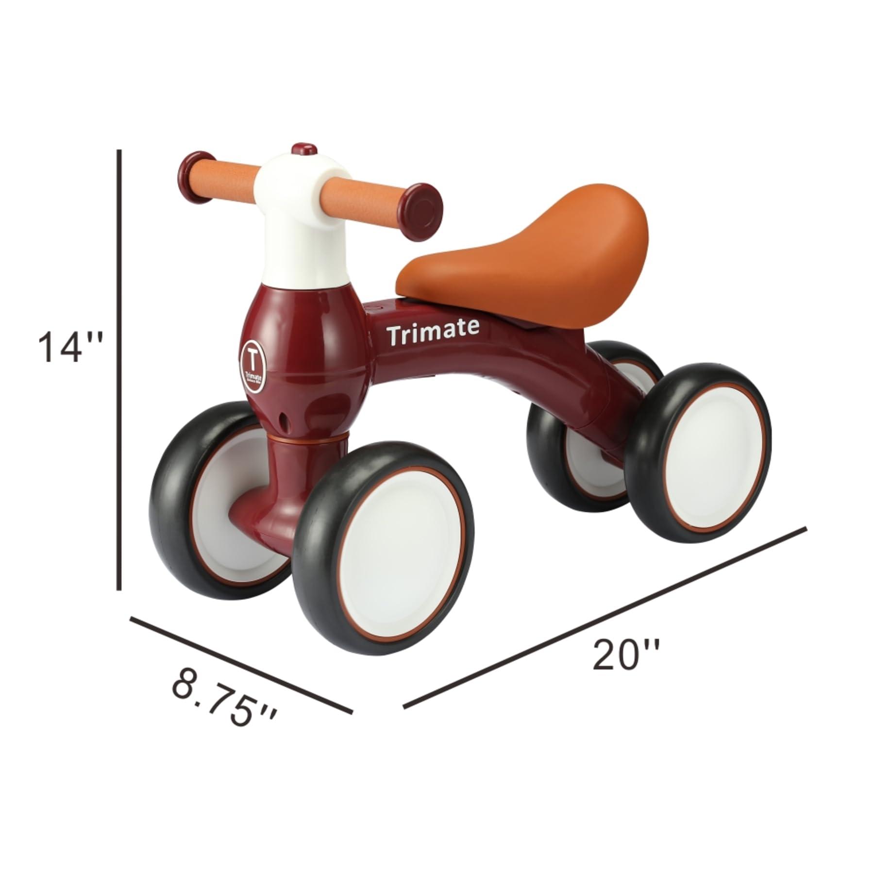 Trimate Trimate Baby Walker Balance Bike, Wine Red - Perfect Ride-On Toy for 1-Year-Olds, with 4 Wheels, Ideal for Boys and Girls (12-24 Months)