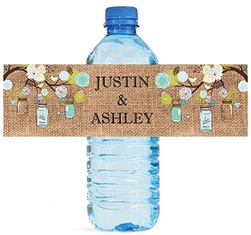 DesignThatSign 100 Burlap Mason Jar Wood Wedding Water Bottle Labels Great for Engagement Bridal Shower Party 8"x2"