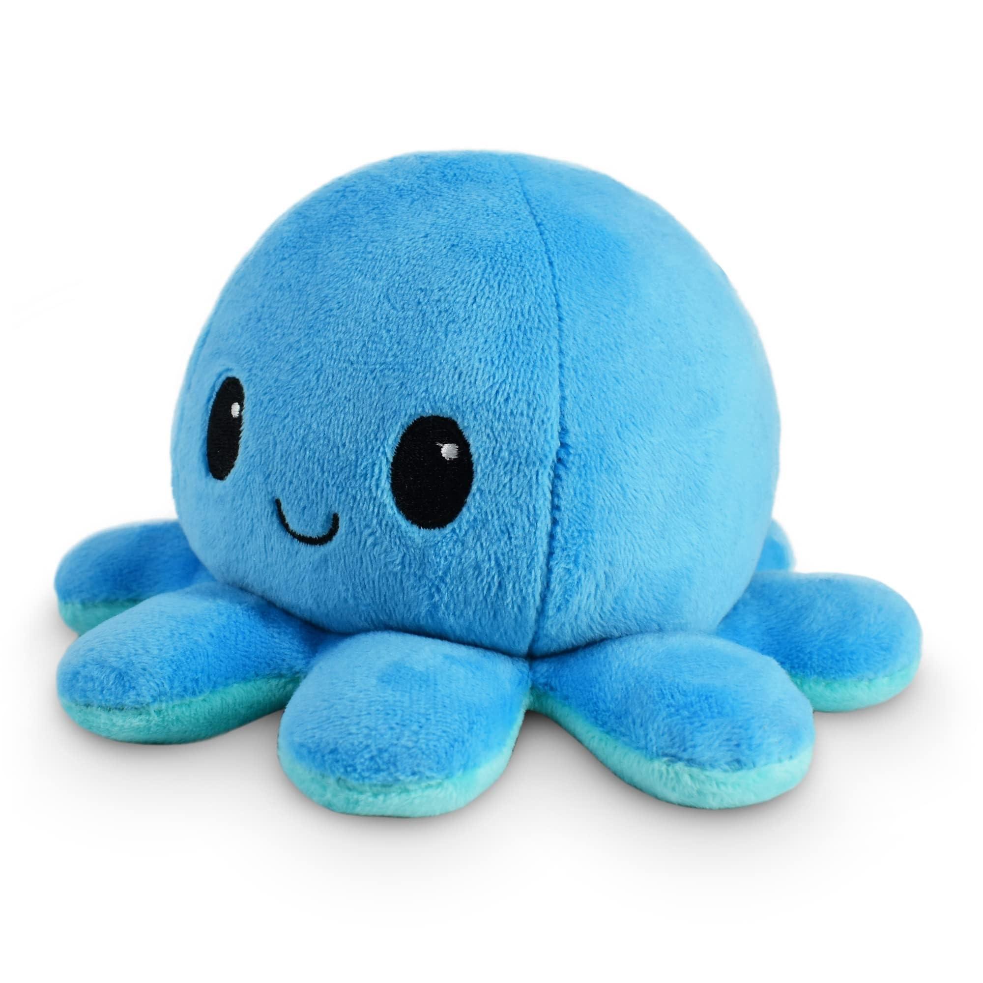TeeTurtle TeeTurtle - The Original Reversible Octopus Plushie - Happy Blue + Sad Light Blue - Cute Sensory Fidget Stuffed Animals That Show Your Mood 4 inch