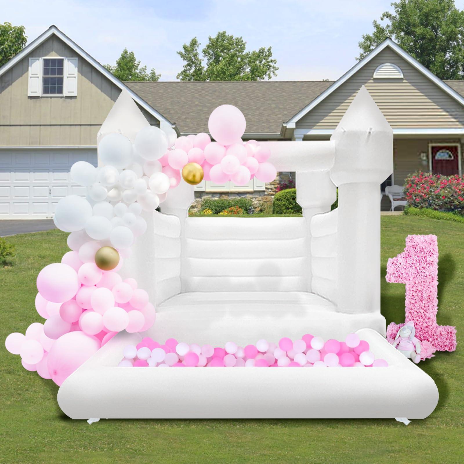 Connsann White Bounce House with Ball Pit 120x96x96 inch ASTM Certified White Bouncy Castle for Memorable Birthday Parties & Event (White, 11x8x7.8FT)