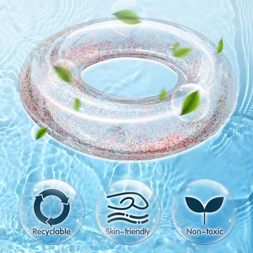 Polita Polita Pool Float, Pool Floats Kids Summer Glitter Pool Tube with Confetti,Tube Pool Toys Beach Party, Transparent Inflatable Floating Tubes for Adults and Kids (Multicolor+Silver+Blue)