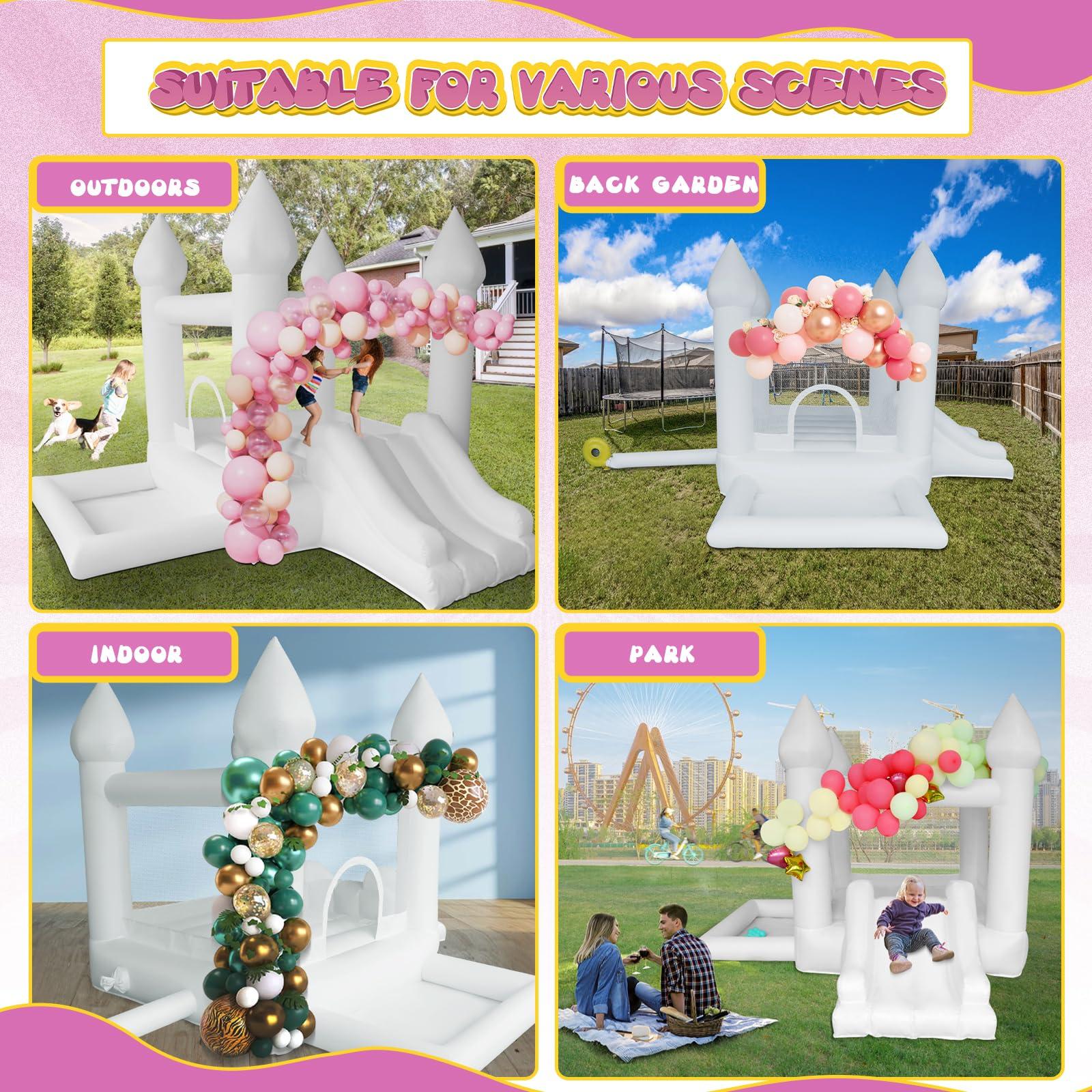 AKSPORT AKSPORT White Bounce House Castle Inflatable Jumping Castle with Slide & Air Blower for Kid, Wedding, Birthday Party Castle, 9 * 9 * 7FT