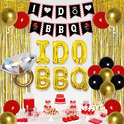 Wonmelody BBQ Bachelorette Decorations, I Do BBQ Decorations - Banner, Diamond Ring, Barbeque Pig Foil Balloon for Better be Quick Engagement Bridal Shower Party Supplies with Tinsel Curtain Backdrop