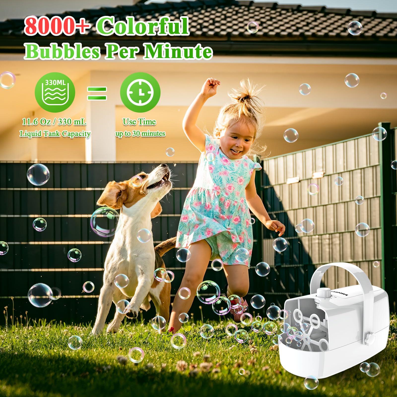Wisdomlit Bubble Machine, Automatic Bubble Blower, 8000+ Big Bubbles Per Minute, Bubble Maker for Kids Toddlers, Operated by Plug-in or Batteries, Bubble Toys for Indoor Outdoor Birthday Party