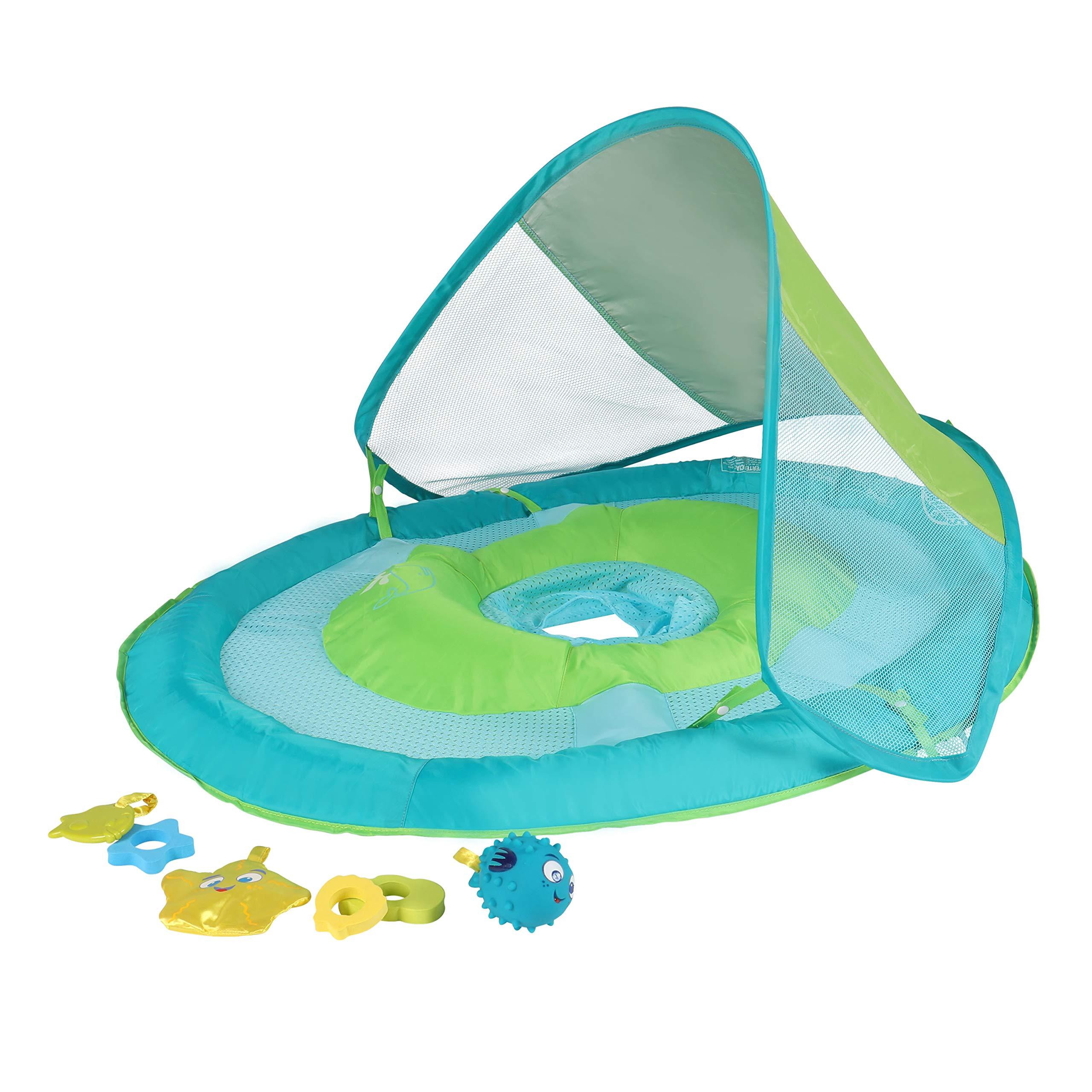 SwimWays SwimWays Baby Spring Float with Canopy - Inflatable Float for Children with Detached Floating Toys and UPF Sun Protection - Aqua/Green