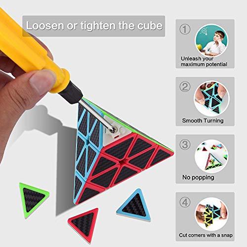 Roxenda Roxenda Speed Cube Set, Speed Cube Bundle of 2x2 3x3 4x4 and Pyramid Cube Smoothly Magic Cubes Collection for Kids Teens & Adults [4 Pack] (Carbon Fiber)