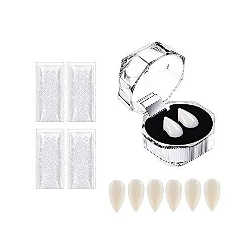 Setaria Viridis Setaria Viridis Vampire Teeth Vampire Fangs Cosplay for Costume Prop Party Favors Decoration 4 Pairs with Adhesive (White)