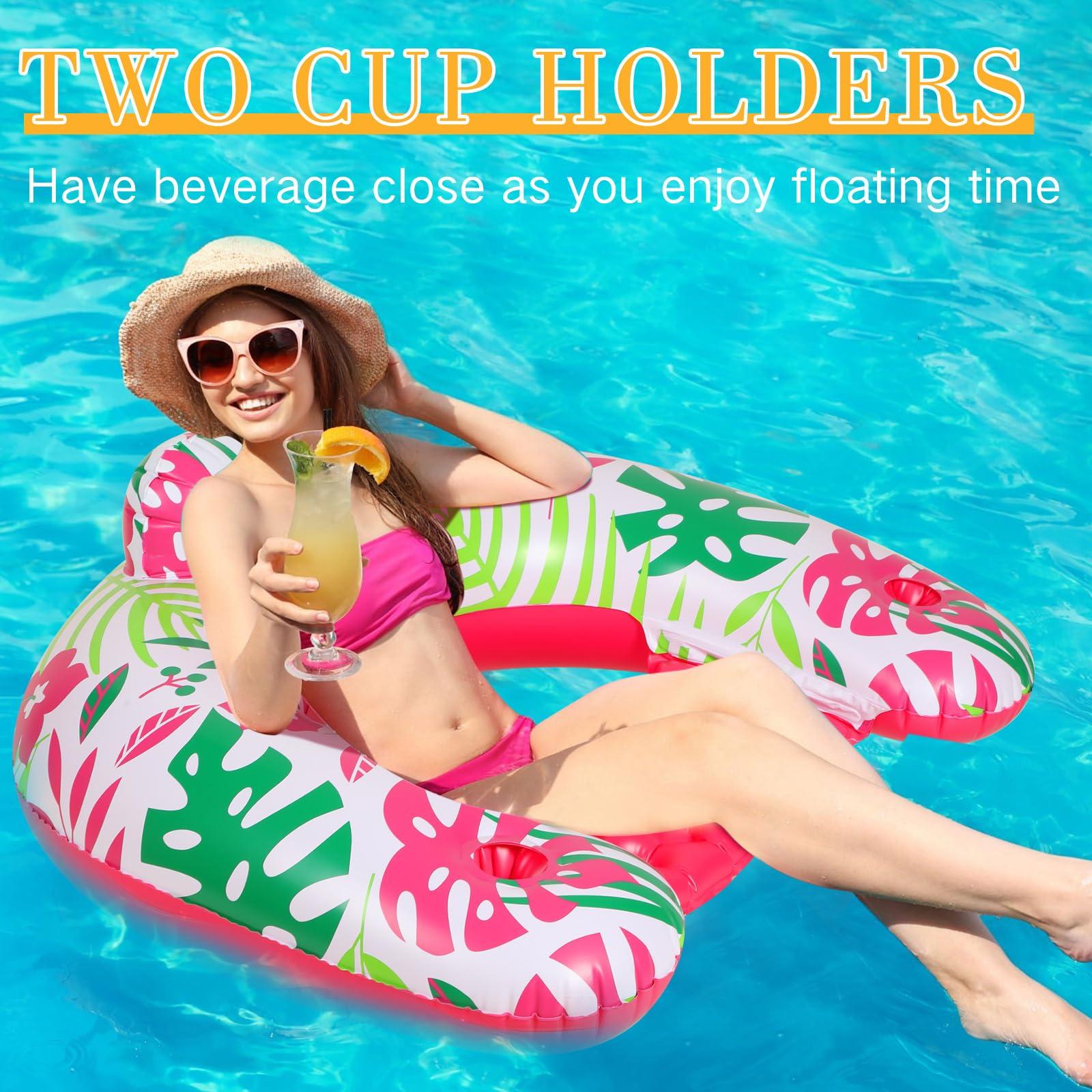 VercanMonth VercanMonth 2 Pack Inflatable Pool Float Chair Adult, Pool Chairs with Cup Holders Backrest, Portable Lounge Floaties for Swimming Pool Summer Toy Floaties Beach Party Floaty for Adult (Classic Style)