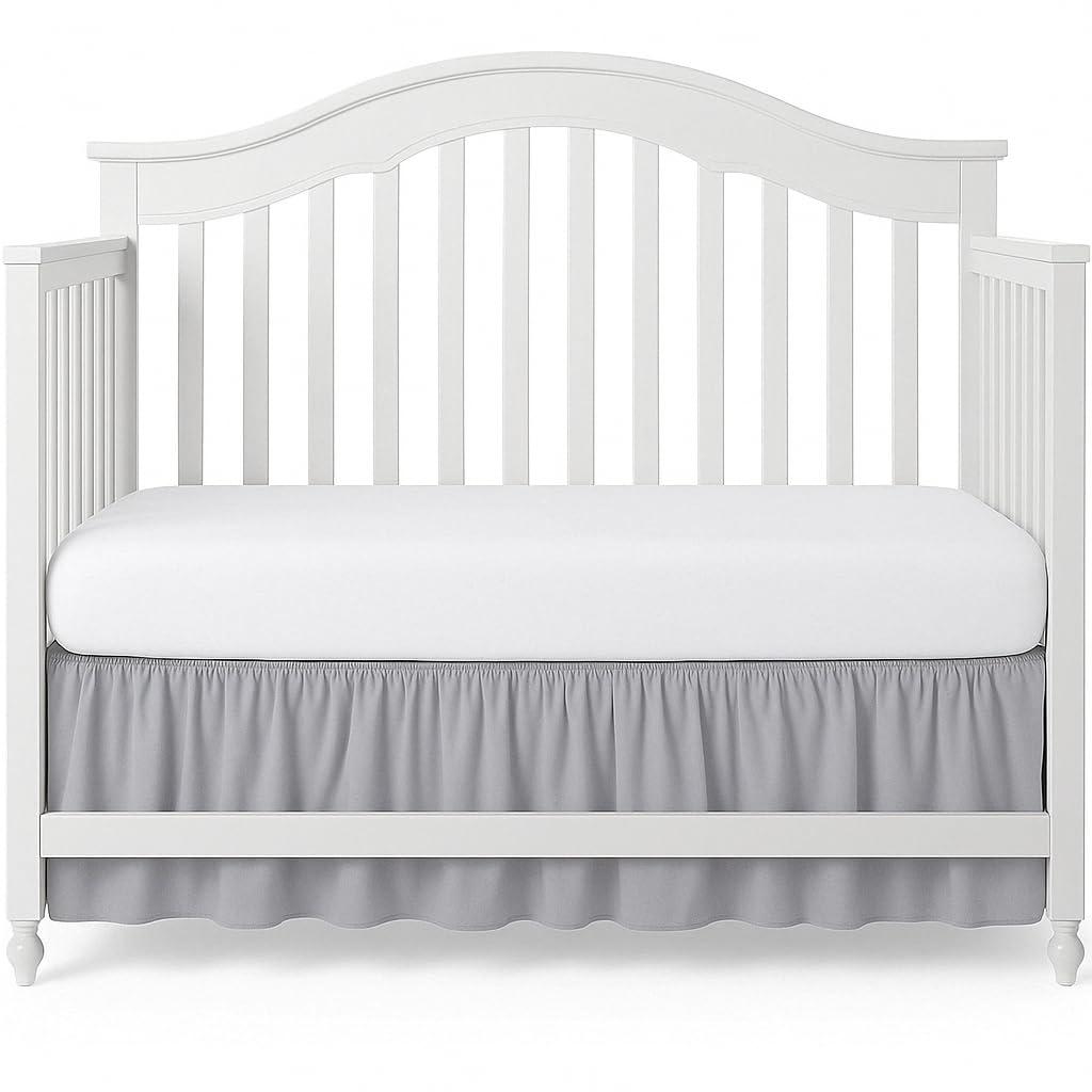 Mattress-Homes Crib Skirt Dust Ruffle, 100% Natural Cotton, Nursery Mini Crib Toddler Bedding Skirt for Baby Boys or Girls,(Light Grey Solid - 24" x 38"/10" Drop)