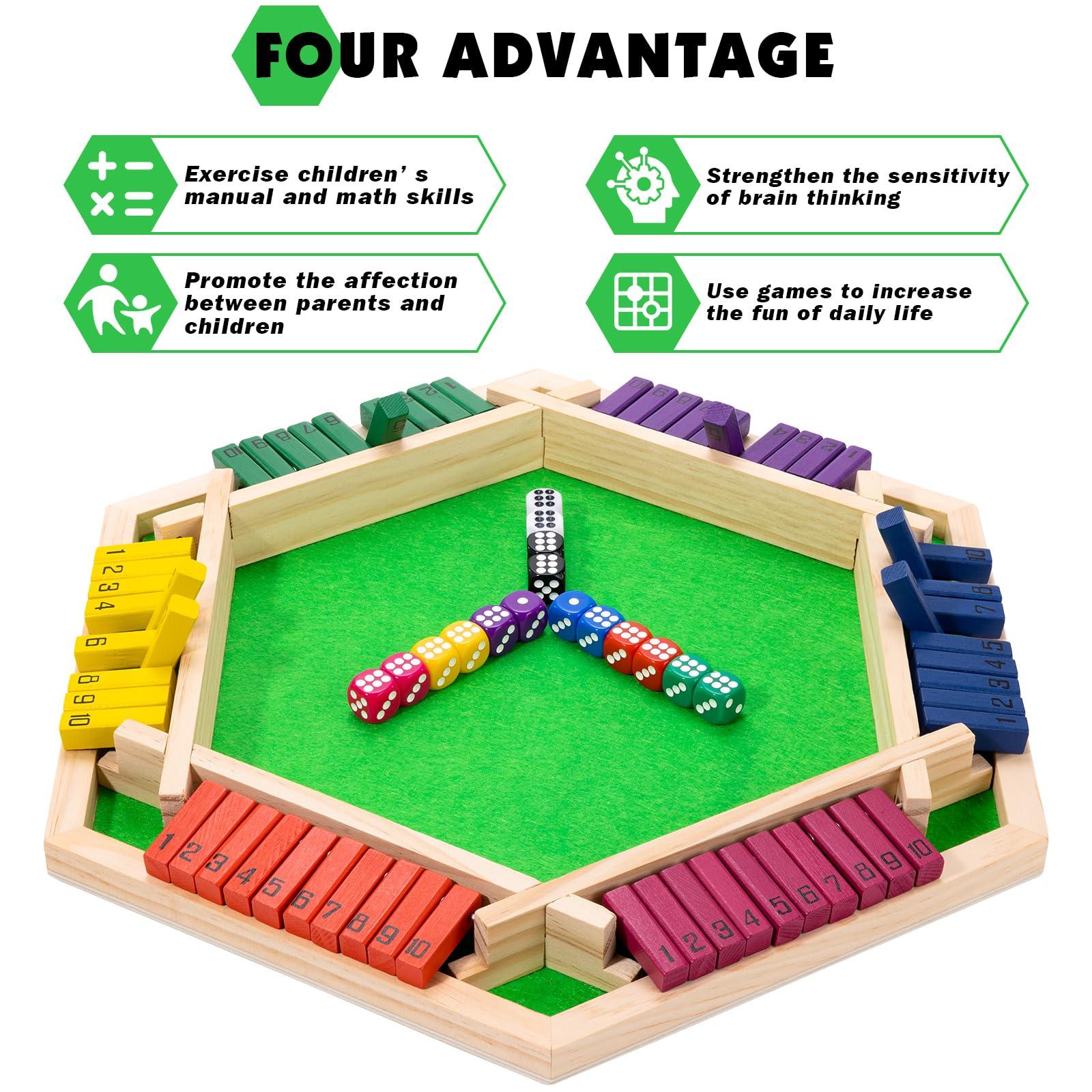 MNYUN MNYUN Shut The Box Game Large for 6 Players, 15 inch Wooden Board Table Math Game with 16 Dice and Instructions, Classics Close The Box Board Game