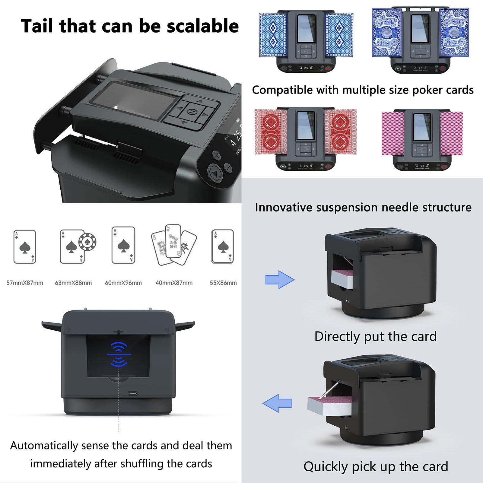 MXHACD MXHACD 2 in 1 Card Dealer & Shuffler,Automatic Card Shuffler and Dealer,360 Rotating Card Dealing Machine with 4 Wireless Dealer Buttons,for UNO, Blackjack, Texas Hold\'em(Color:Black)