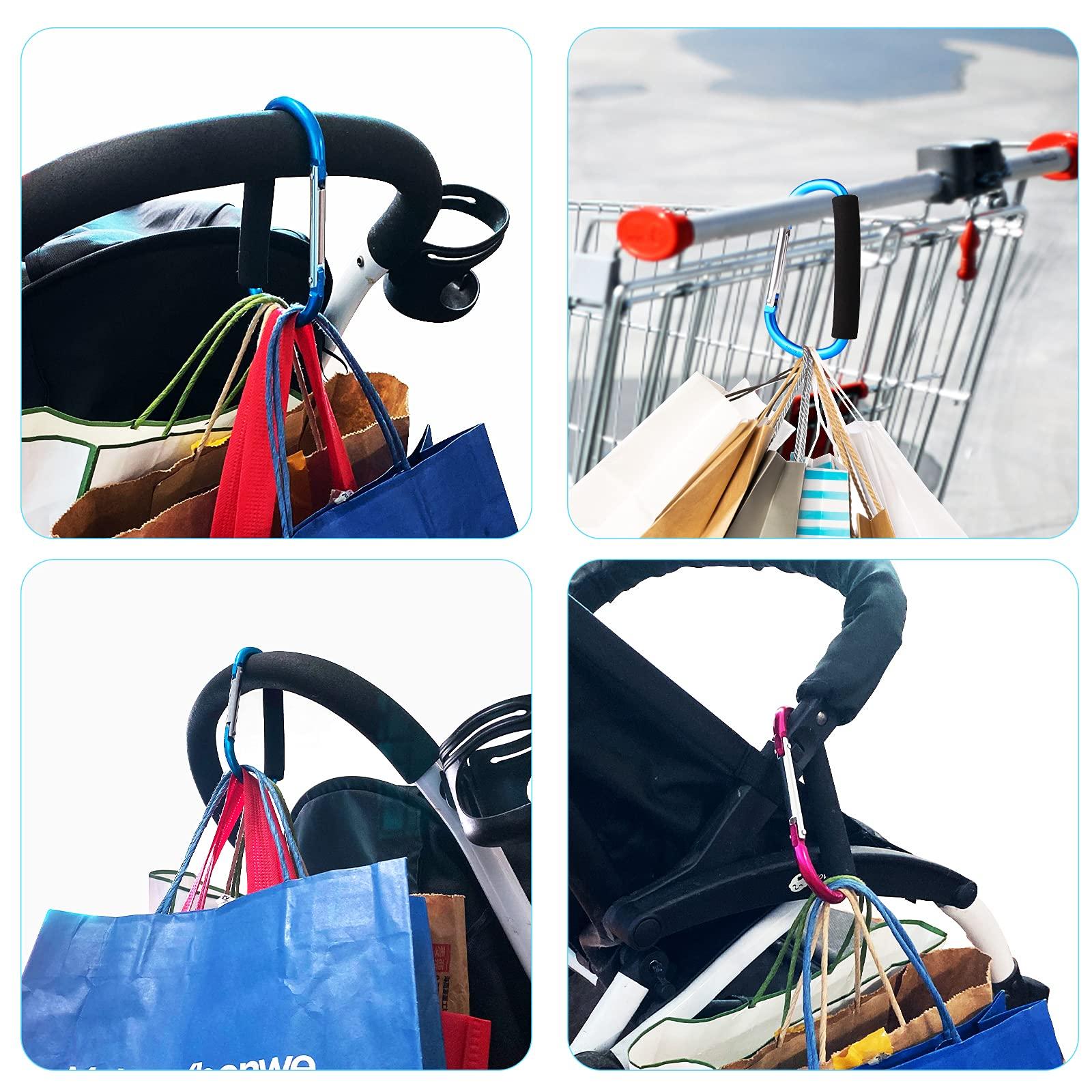 sansheng sansheng 4 Pack Large Carabiner 5.5" D Style Click and Carry Bag Carrier Stroller Hooks(Light Blue and Rose red)