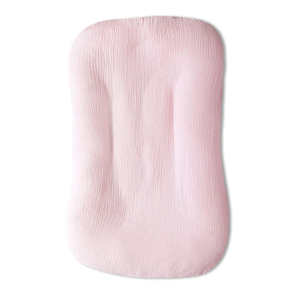 Hooyax Hooyax Muslin Baby Lounger Cover Soft Organic Cotton Slipcover Fits Newborn Lounger for Baby Boys and Girls (Pink)
