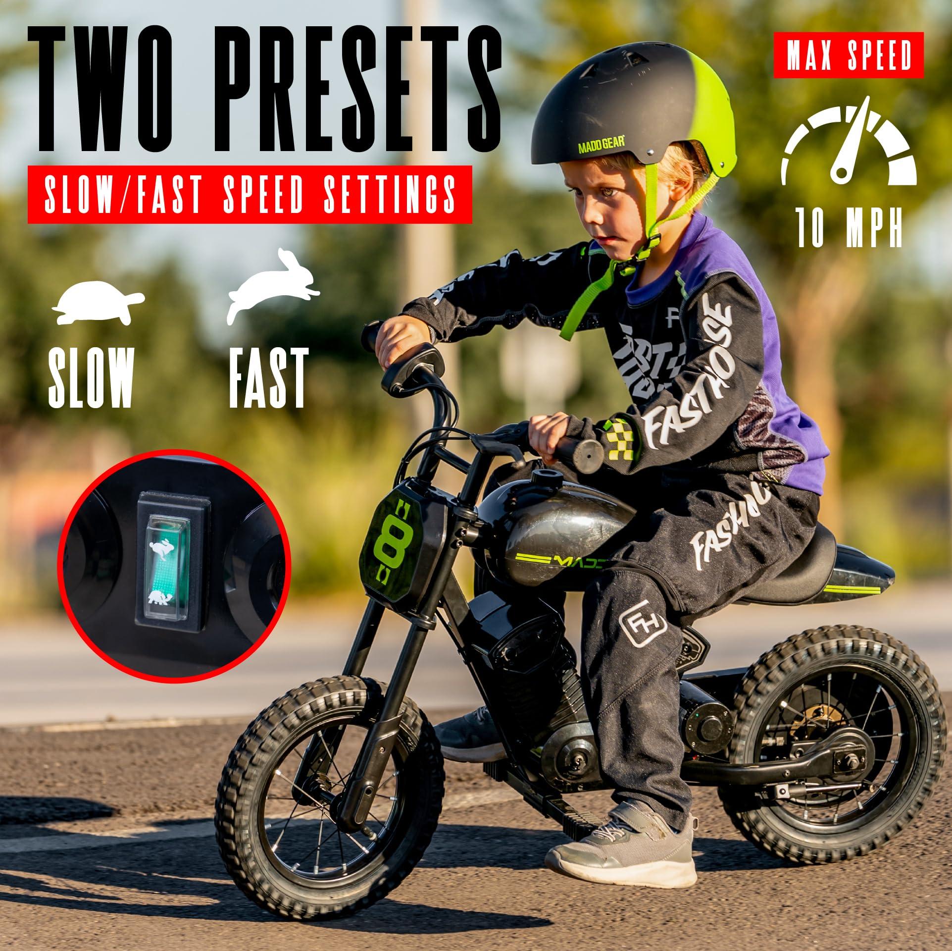 Madd Gear Madd Gear 24-Volt My 1st Mini Electric Dirt Bike for Kids Ages 5-8 - Dual Speed Up to 10 MPH, 12\" Tires, 7.5 Mile Range, 110 lbs Max Capacity - Lightweight, Safe Electric Motorcycle