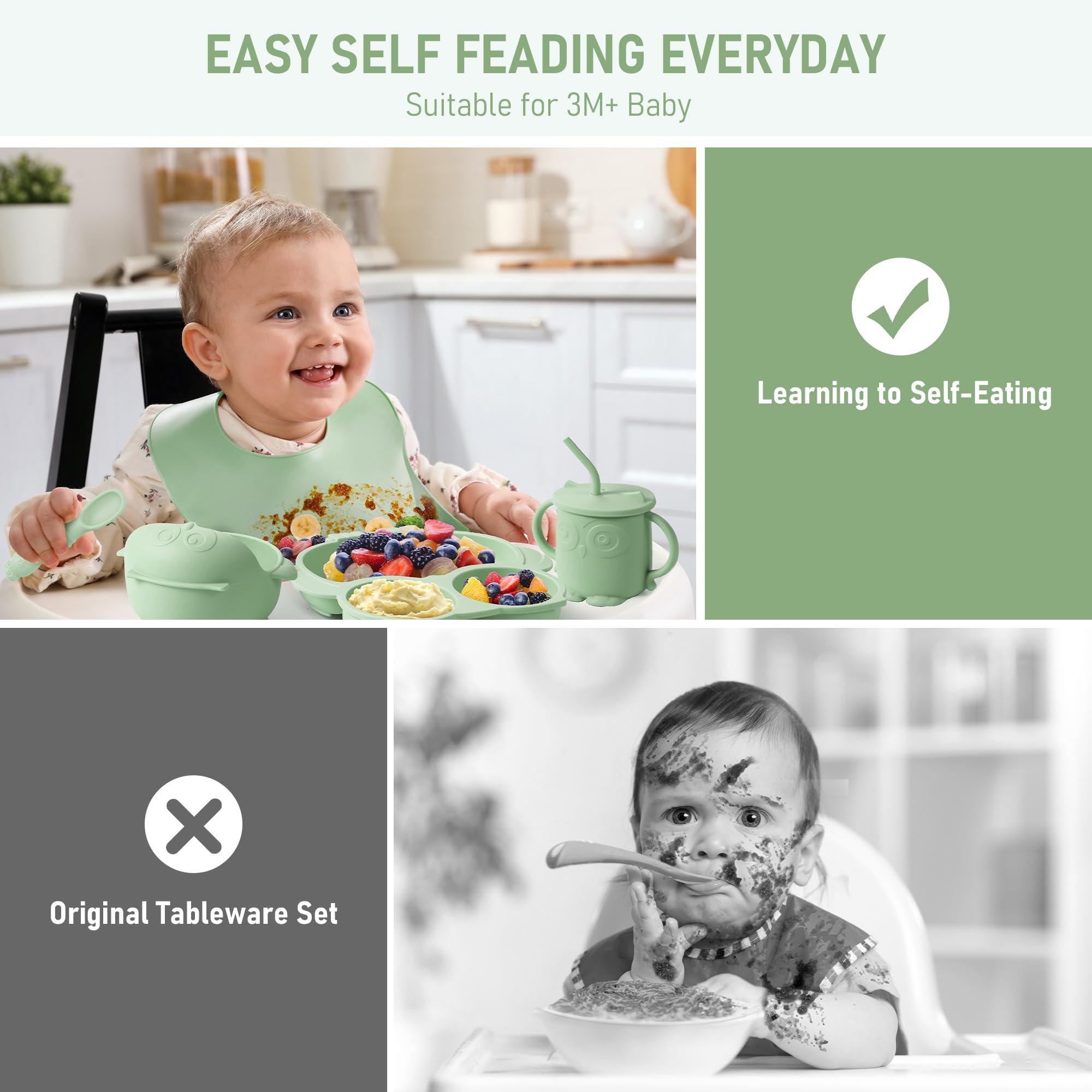 Bnditeu Bnditeu Baby Weaning Set, Silicone Baby Feeding Set(10 Pcs), Toddler Weaning Set with Adjustable Bib, Suction Bowl, Plate, Fork, Spoon, Water & Snack Cup Kit, Baby Led Weaning Kit for Babies and Kids