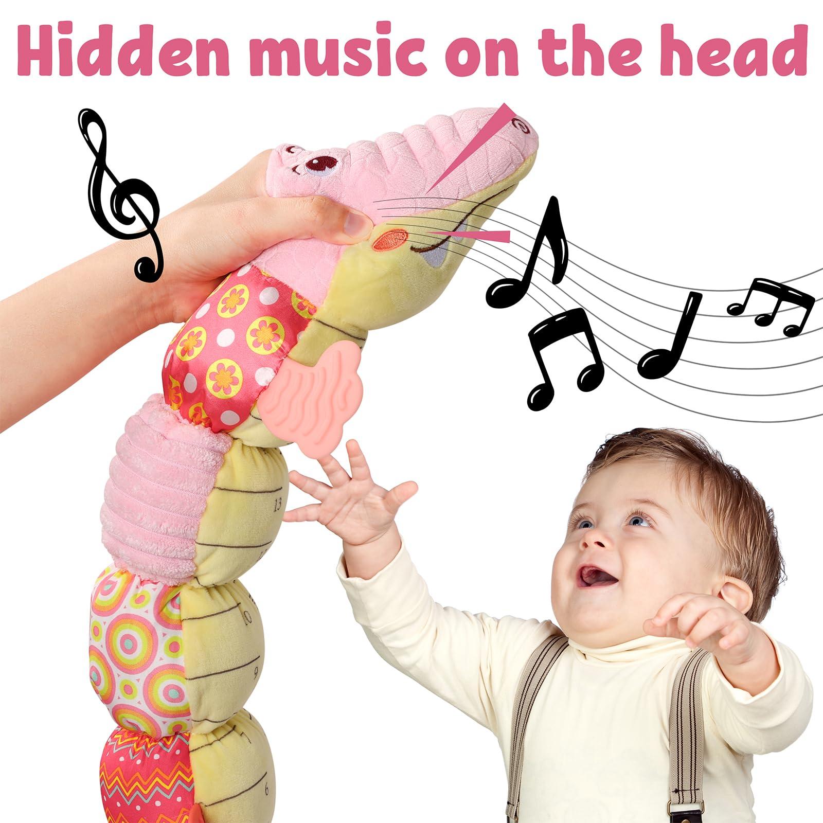 LIGHTDESIRE LIGHTDESIRE Baby Toys Musical Crocodile,Infant Toys Stuffed Animal Toys with Ruler Design and Ring Bell,Baby Teething Toys for Tummy Time Newborn Boys Girls 0 3 6 12 Months(Pink)