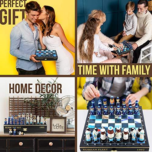 AEVVV Army Chess Set Navy - Russian Army Navy Chess Board and Hand Painted Pieces