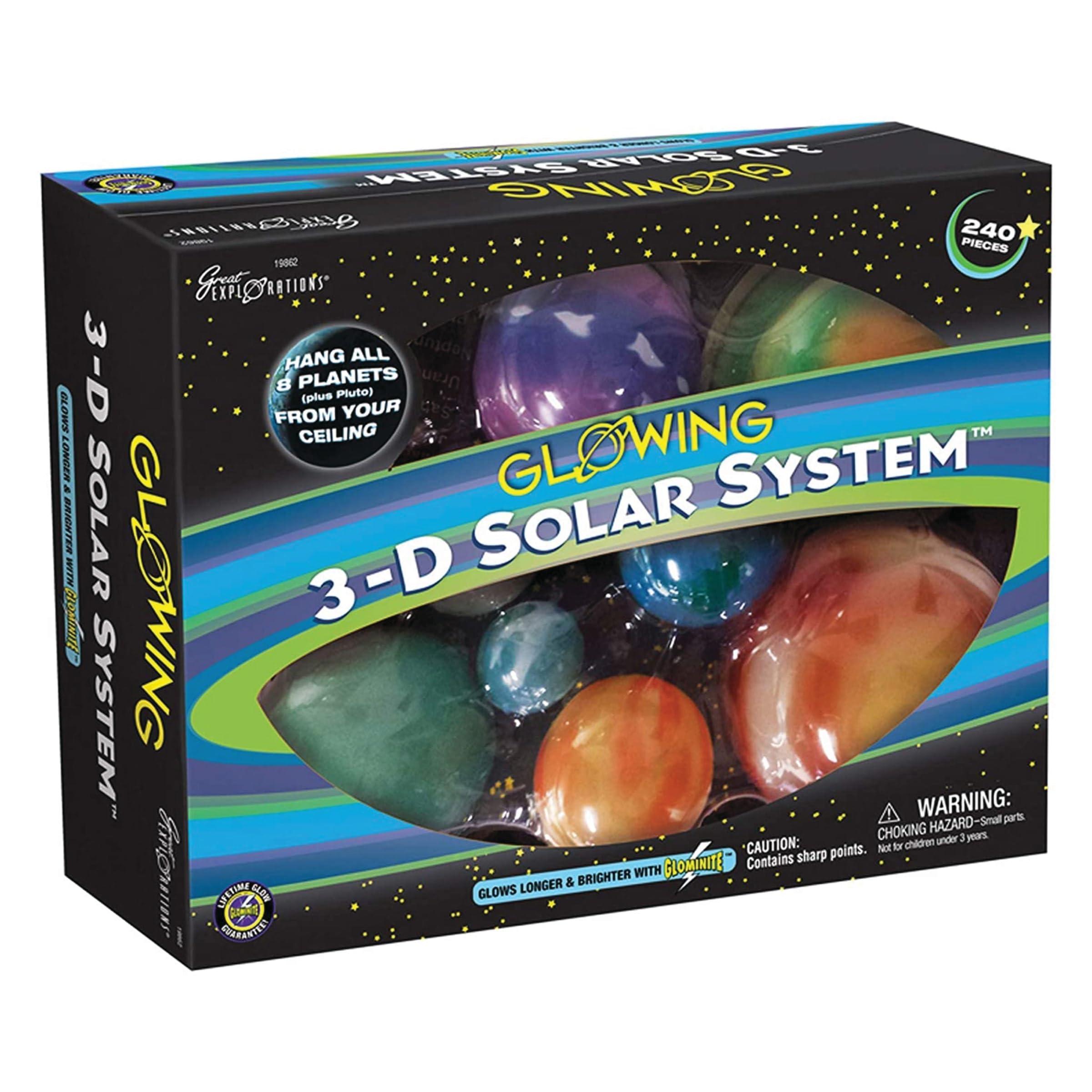 University Games Great Explorations | 3-D Solar System Glow In The Dark Ceiling Hanging Kit 3D Planets and Star Stickers Create the Milky Way Teach Science STEM