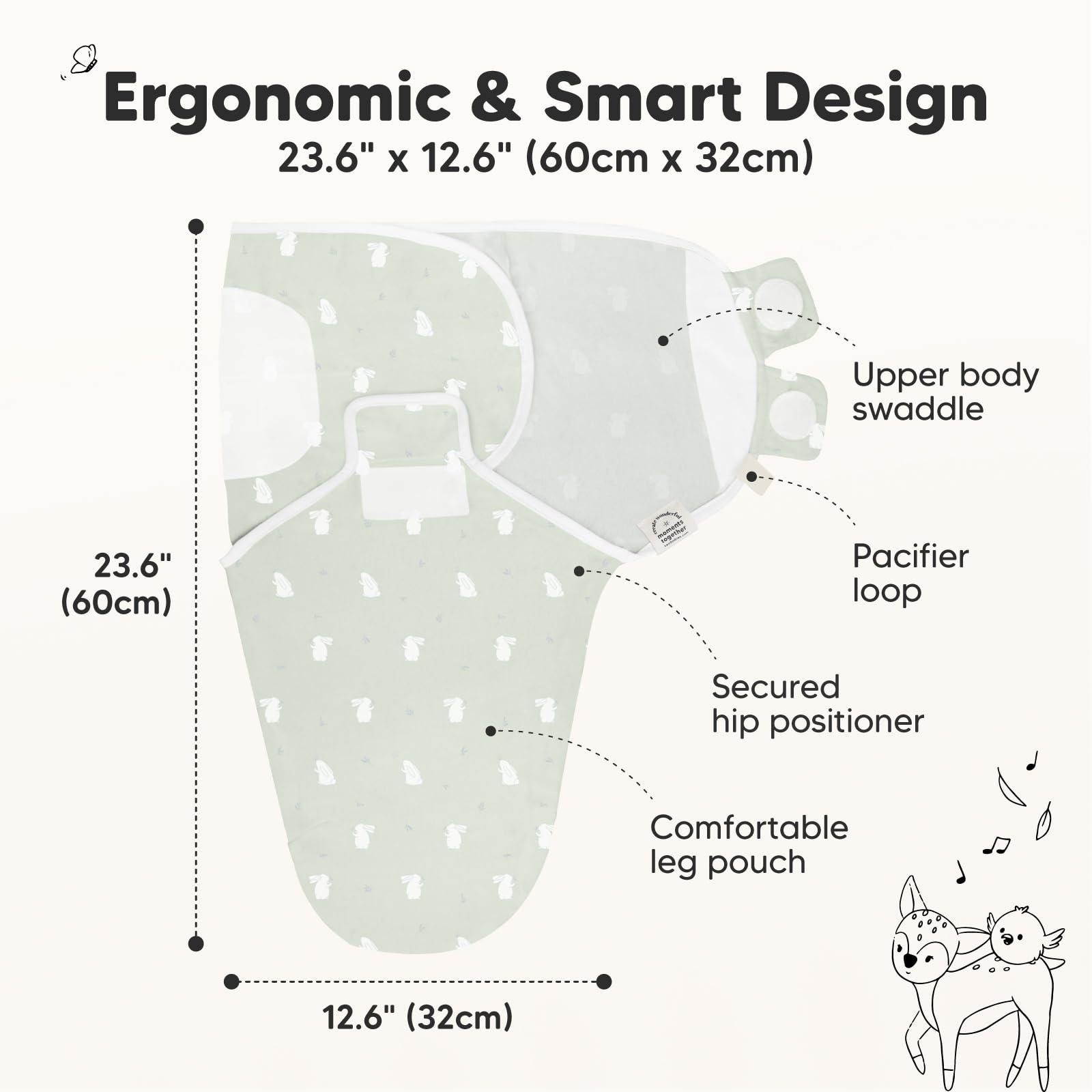 KeaBabies 3-Pack Organic Baby Swaddle Sleep Sacks - Newborn Swaddle Sack, Ergonomic Baby Swaddles 0-6 Months,Swaddles for Newborns, Baby Sleep Sack, Baby Swaddle Blanket Wrap,Baby Essentials(Bunnies, L)