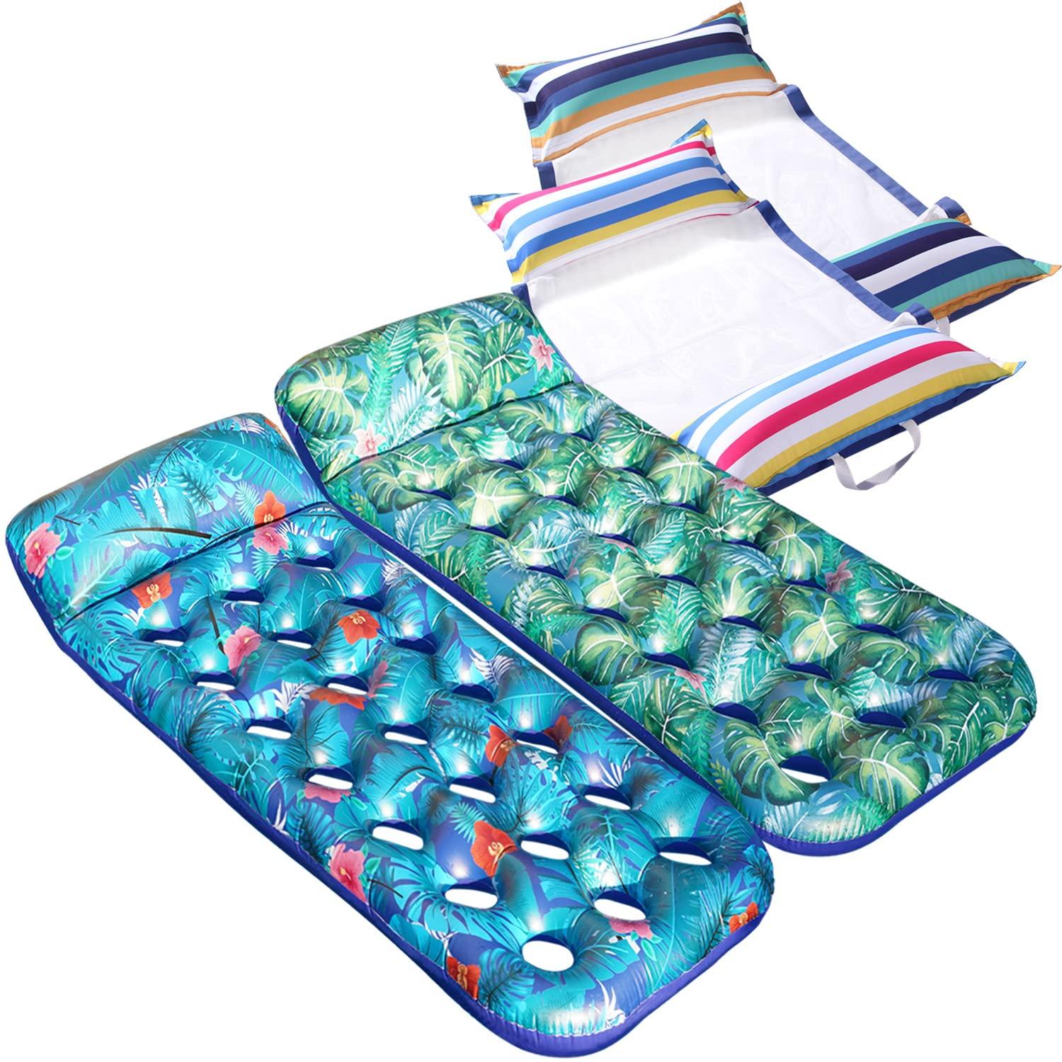 FindUWill FindUWill Inflatable Pool Lounge, 2 Pack Inflatable Pool Floats with Headrest, X-Large, Cooling Pool Floaties and FindUWill Pool Hammock Floats, XL, 2Pack Inflatable Water Hammocks Floaties