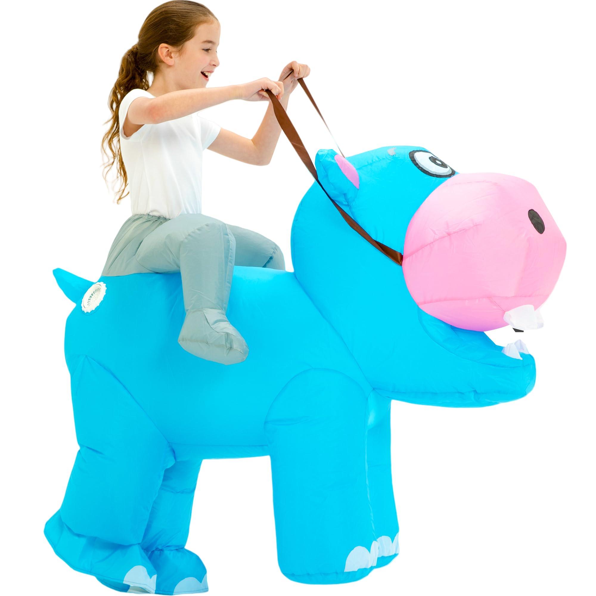 One Casa One Casa Blow Up Party Costume,Inflatable Costumes for Kids,Riding Hippo Costume,Halloween Costumes for Girls Boys (4-6YRS)