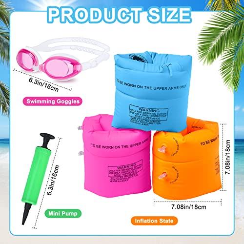 Korlon Tec Arm Floaties for Kids 6-12yrs, PVC Arm Floaties Inflatable Swim Arm Bands Floater Sleeves Swimming Rings and Swimming Goggles Kids Floaties for Pool 6 Pack (Blue)