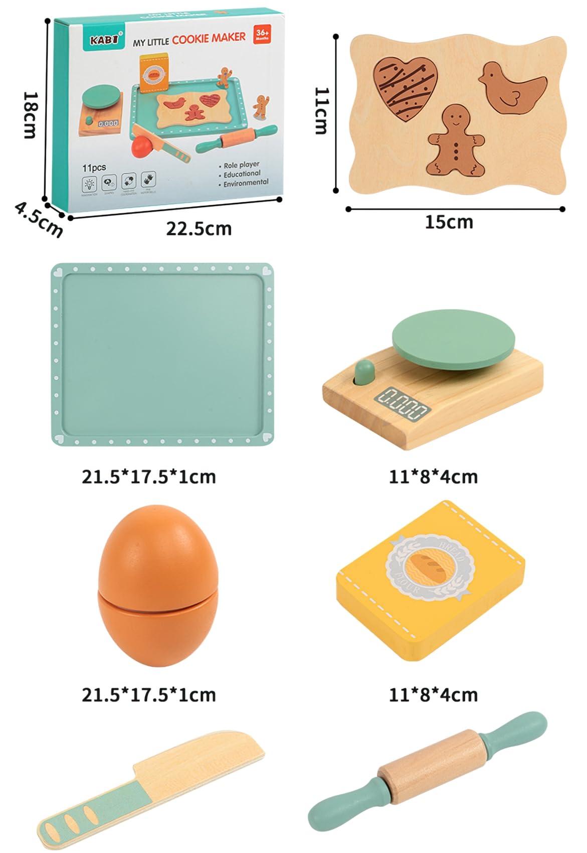 MIKNEKE Wooden Cookie Bake Play Food Set, Pretend Play Cookies and Baking for Toddlers, Montessori Play Kitchen Accessories Wooden Food Set for Kids (Cookie Maker)