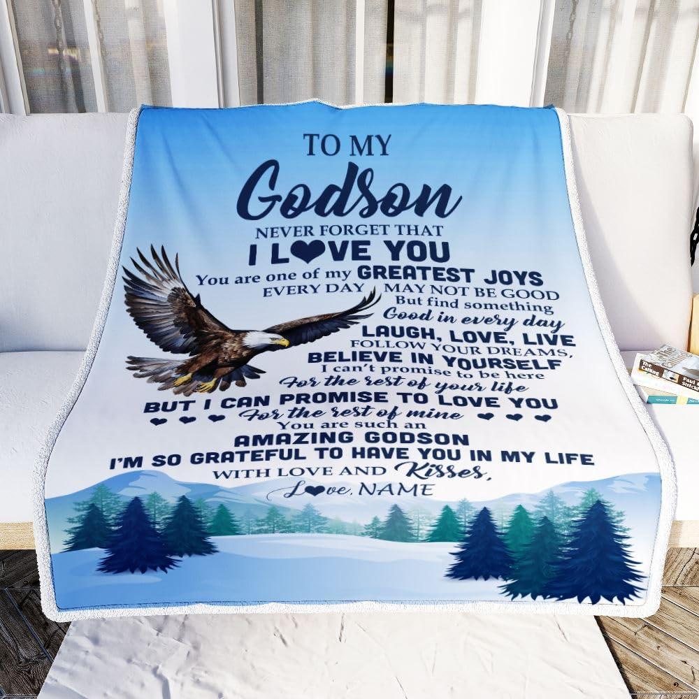 TeesNow TeesNow Personalized to My Godson Eagle Blanket from Godmother Never Forget That I Love You Godson Gift Birthday Graduation Christmas Customized Gift Fleece Blanket (30 x 40 in Baby Size)