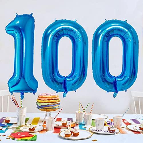 Shikuer Number 100 Balloons 32 inch Digital Balloon Alphabet 100th Birthday Balloons Digit 100 Helium Balloons Big Balloons for Birthday Party Supplies Wedding Bachelorette Bridal Shower, Blue Number 100