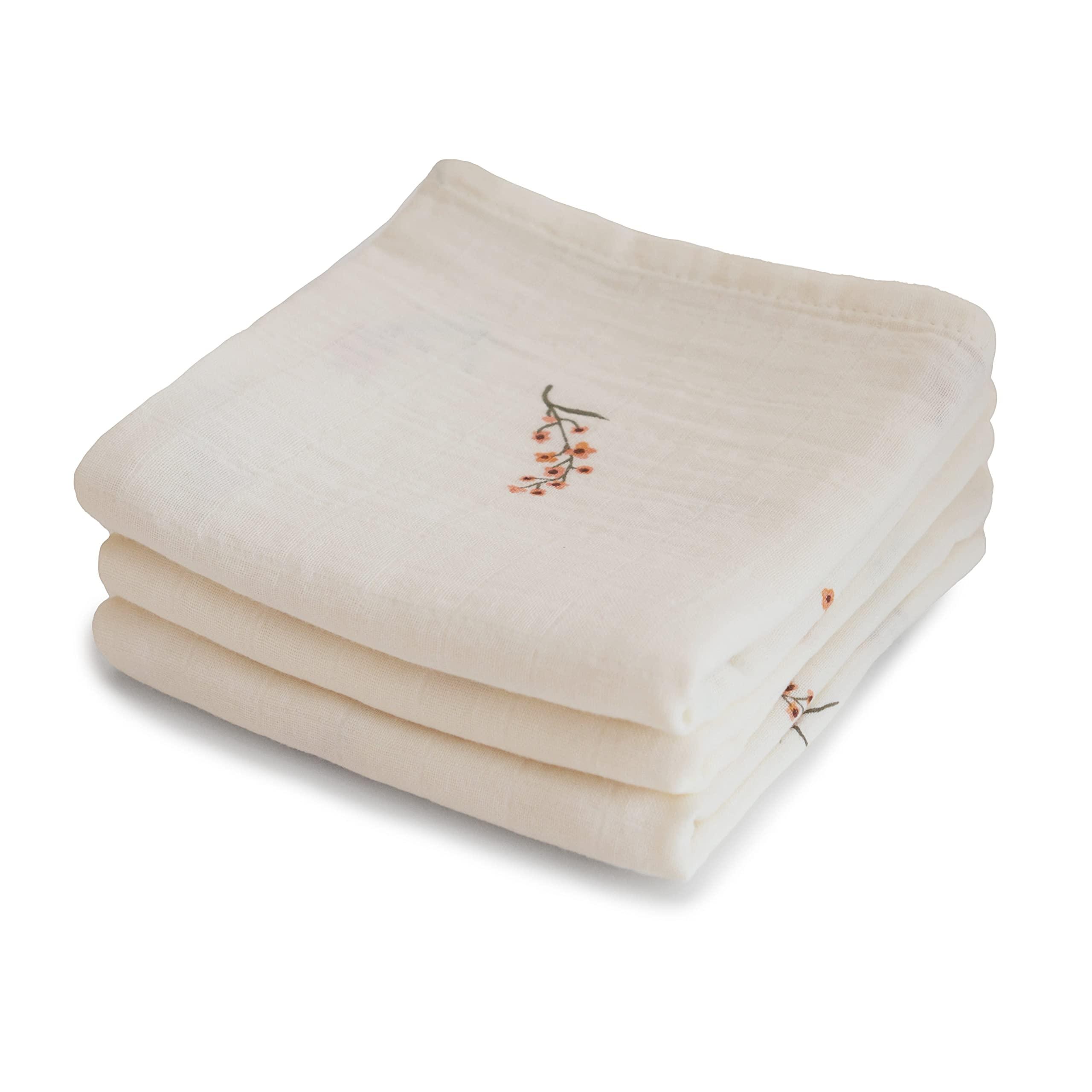 mushie mushie Muslin Baby Cloths | 100% Organic Cotton | 23.5" x 23.5" (Flowers) 3-Pack