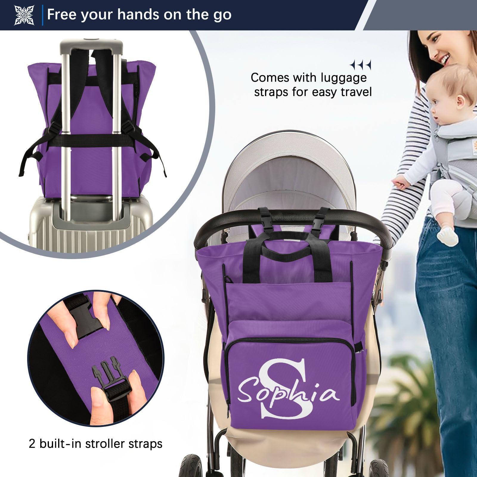 Emelivor Emelivor Custom Purple Diaper Bag Backpack Multi-Function Diaper Bag Personalized Baby Diaper Bag with Insulated Pockets for Mom Girls Mother's Day