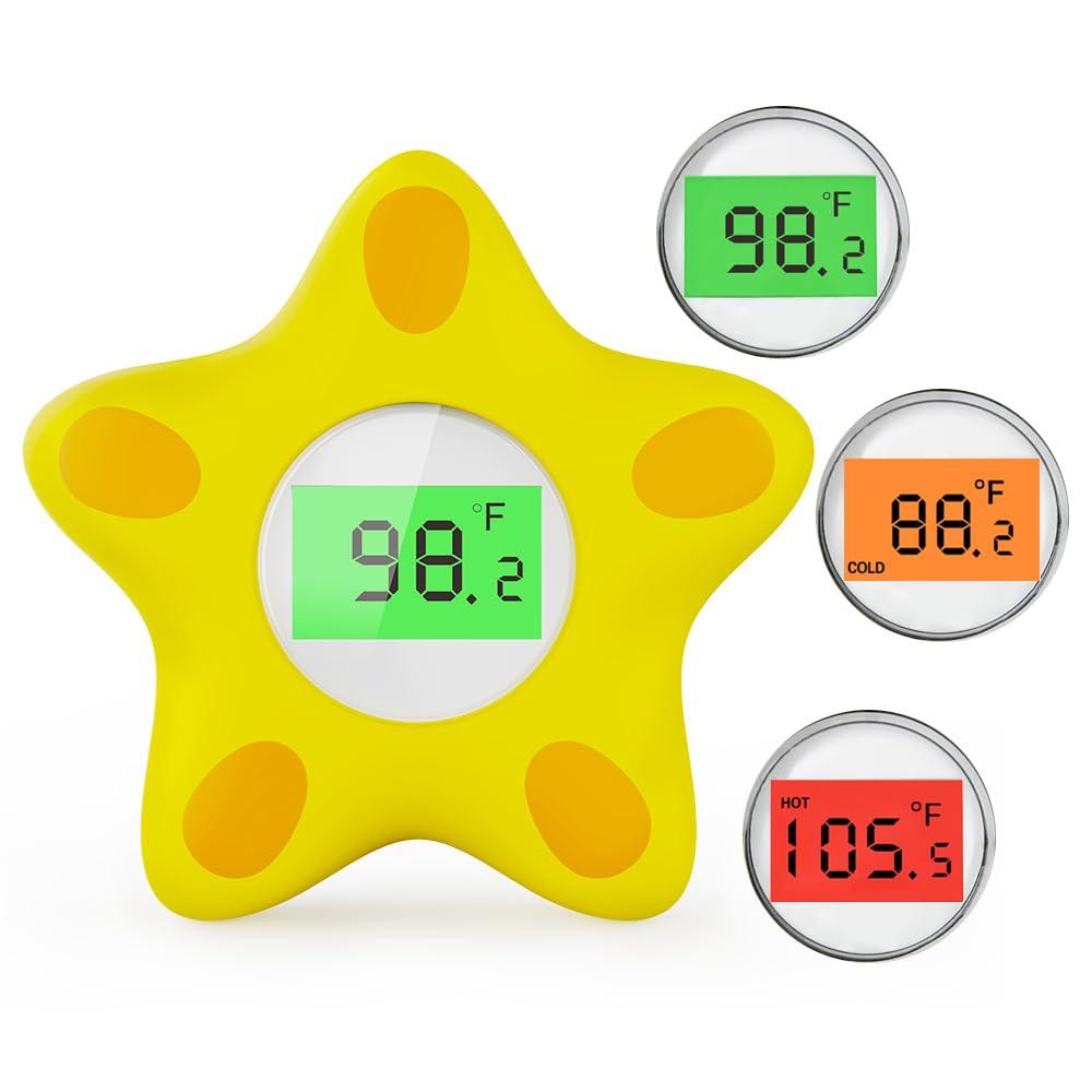 Miedecdel Baby Bath Thermometer, Infant Digital Water Thermometer Safety with 3 Color Backlit and Temperature Warning, Room Thermometer Floating Toy for Infant, Toddler, Bathtub, Swimming Pool (Yellow)