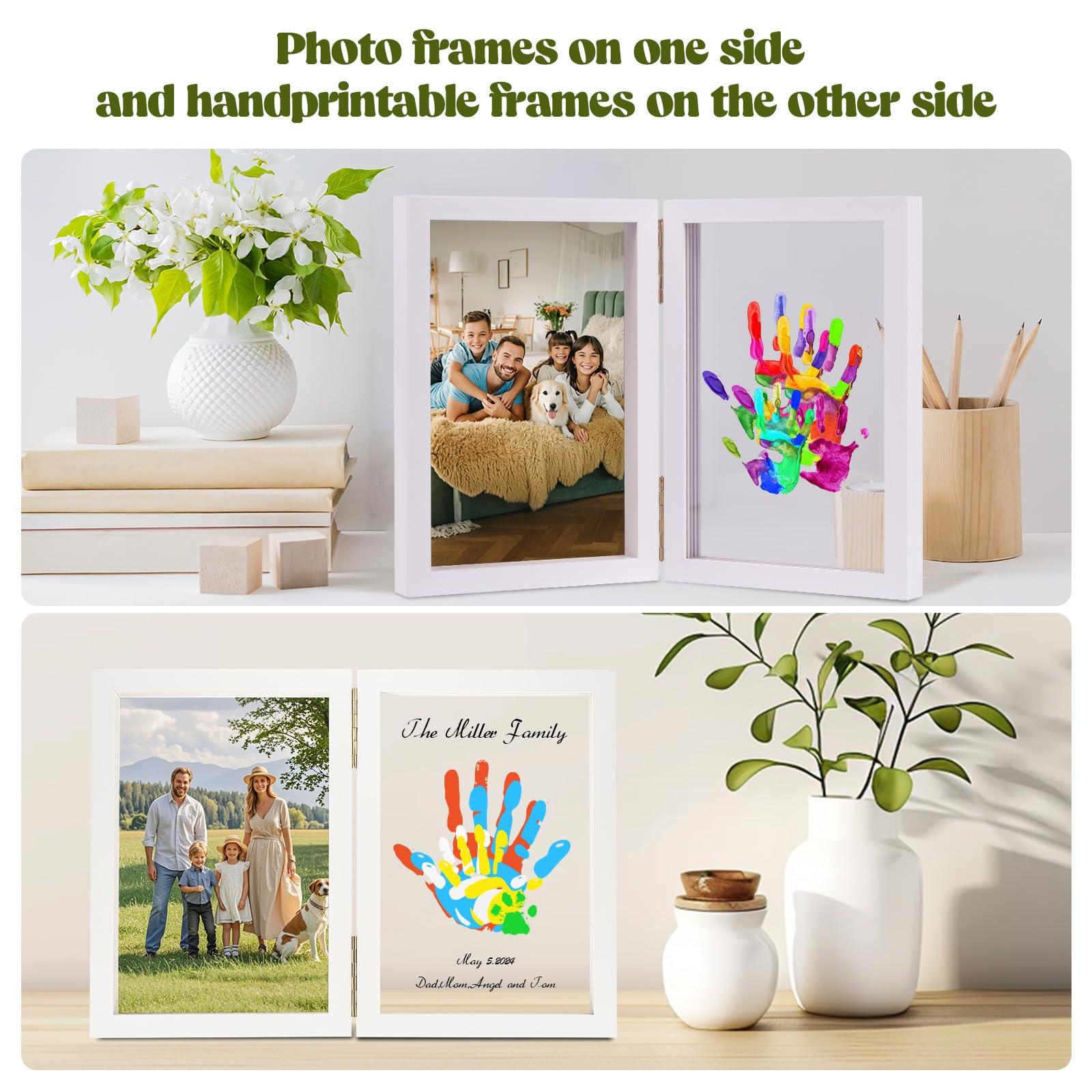 Nabance Family Handprint Kit, DIY Baby Hand and Footprint Handmade Keepsake Wooden Frame, Family Gifts with 5 Non-Toxic Baby-Safe Paint, Ideas Gift for New Parents Couple Friends