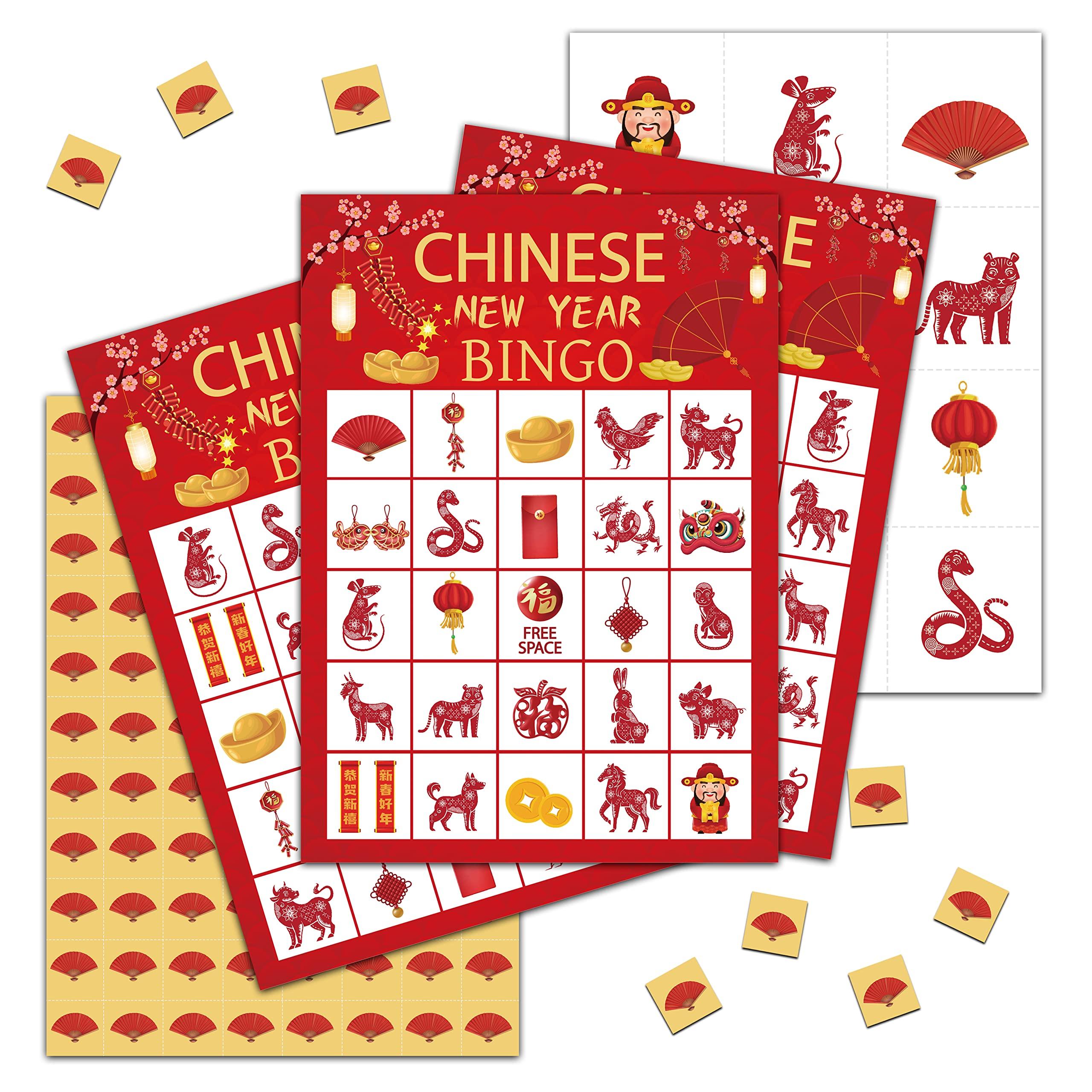 Tedea Tedea Chinese New Year Bingo Games, Lunar New Year Games, Chinese New Year Bingo, Chinese New Year Activity, Chinese New Year Party Decorations Supplies, 24 Players Bingo Games (B03)