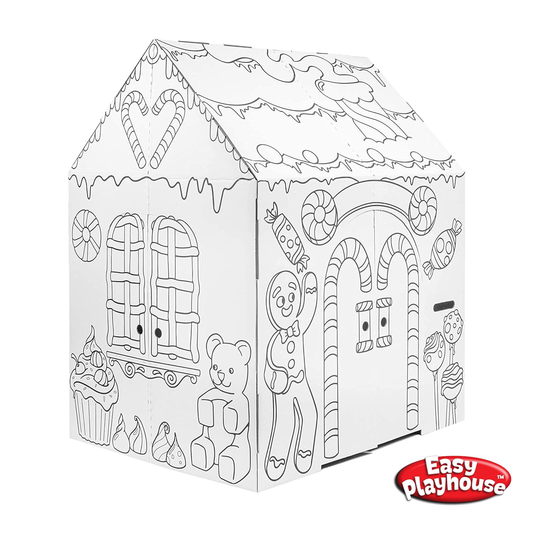 Easy Playhouse Easy Playhouse Gingerbread House - Kids Art & Craft for Indoor Fun, Color Favorite Holiday Sweets & Winter Friends Decorate & Personalize a Cardboard Fort, 32\" X 26. 5\" X 40. 5\"