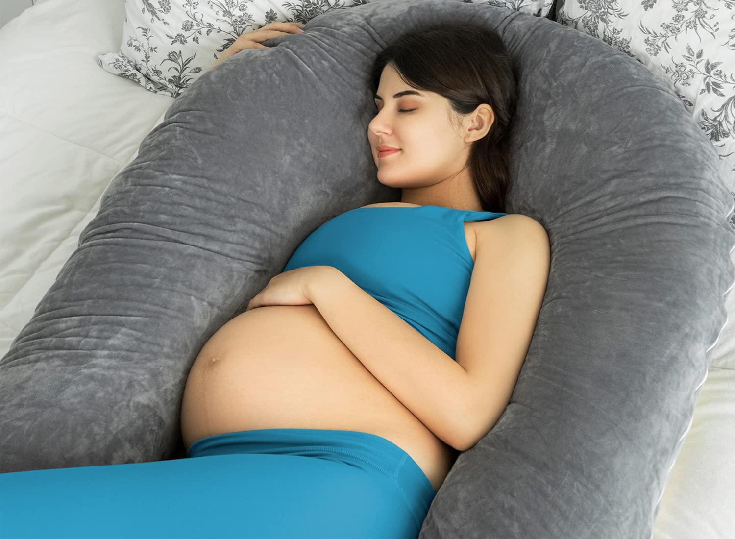 QUEEN ROSE QUEEN ROSE Pregnancy Pillows for Sleeping, U Shaped Body Pillow for Pregnancy, 65 inch Maternity Pillow for Tall Pregnant Women with Gray Velvet Cover