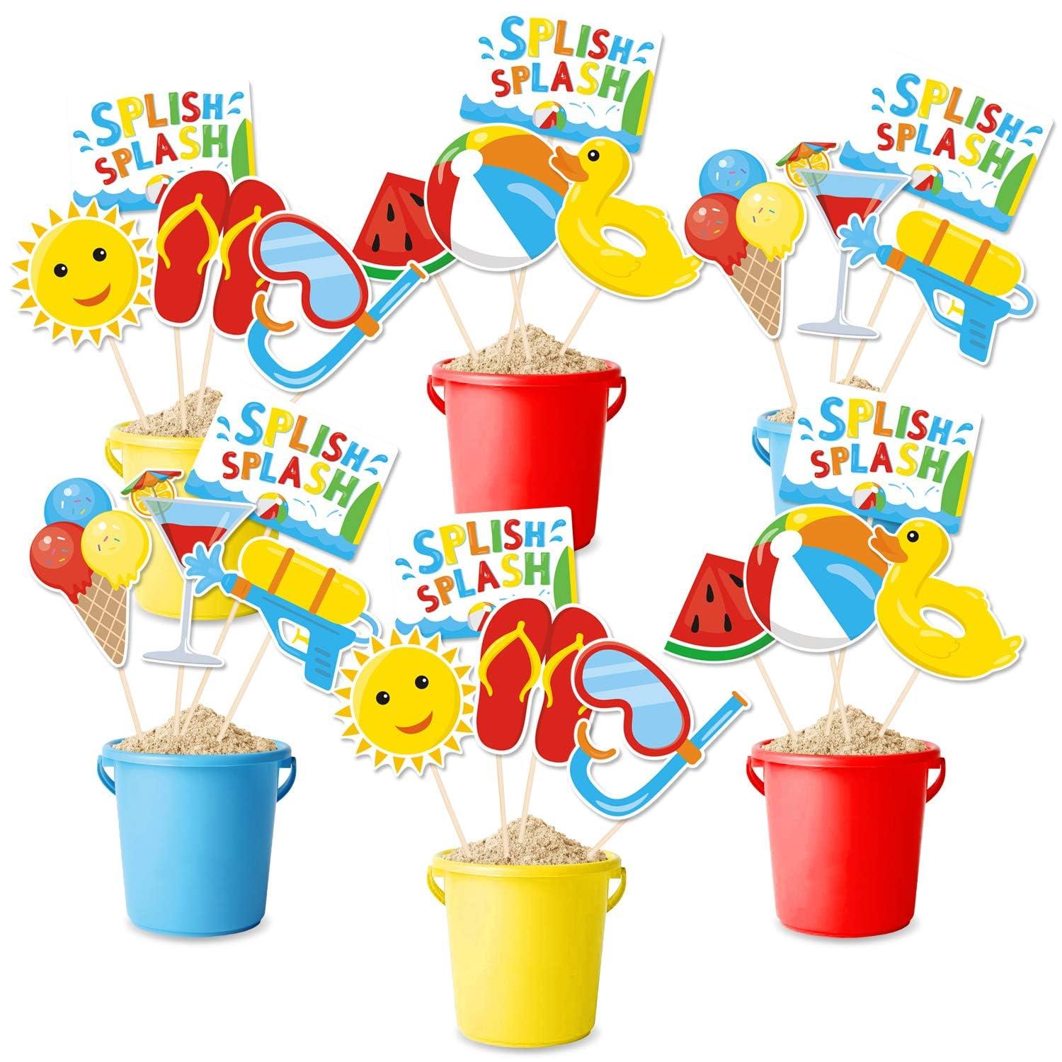 Bessmoso Bessmoso 24Pack Beach Ball Birthday Party Centerpiece Sticks Table Toppers, Splish Splash Party Decorations, Summer Beach Ball Party Favor Pool Party Supplies