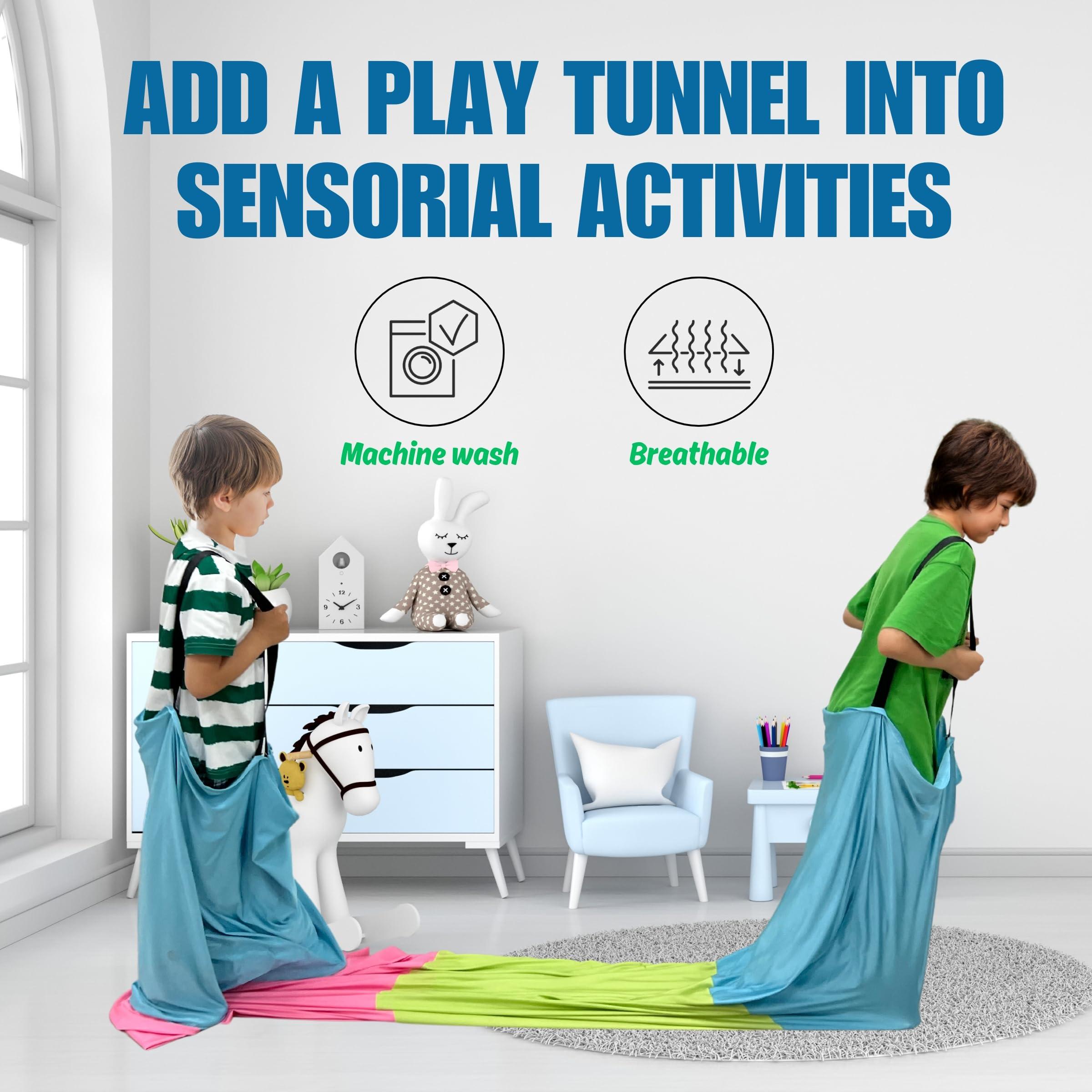 lukidoki Sensory Compression Tunnel for Kids Play with CPC Certification -10ft Crawl Resistance Tunnel Perfect for kids with Autism ADHD SPD - Ideal for Home & School, Help Children Calm, Relax, Reduce Anxiety