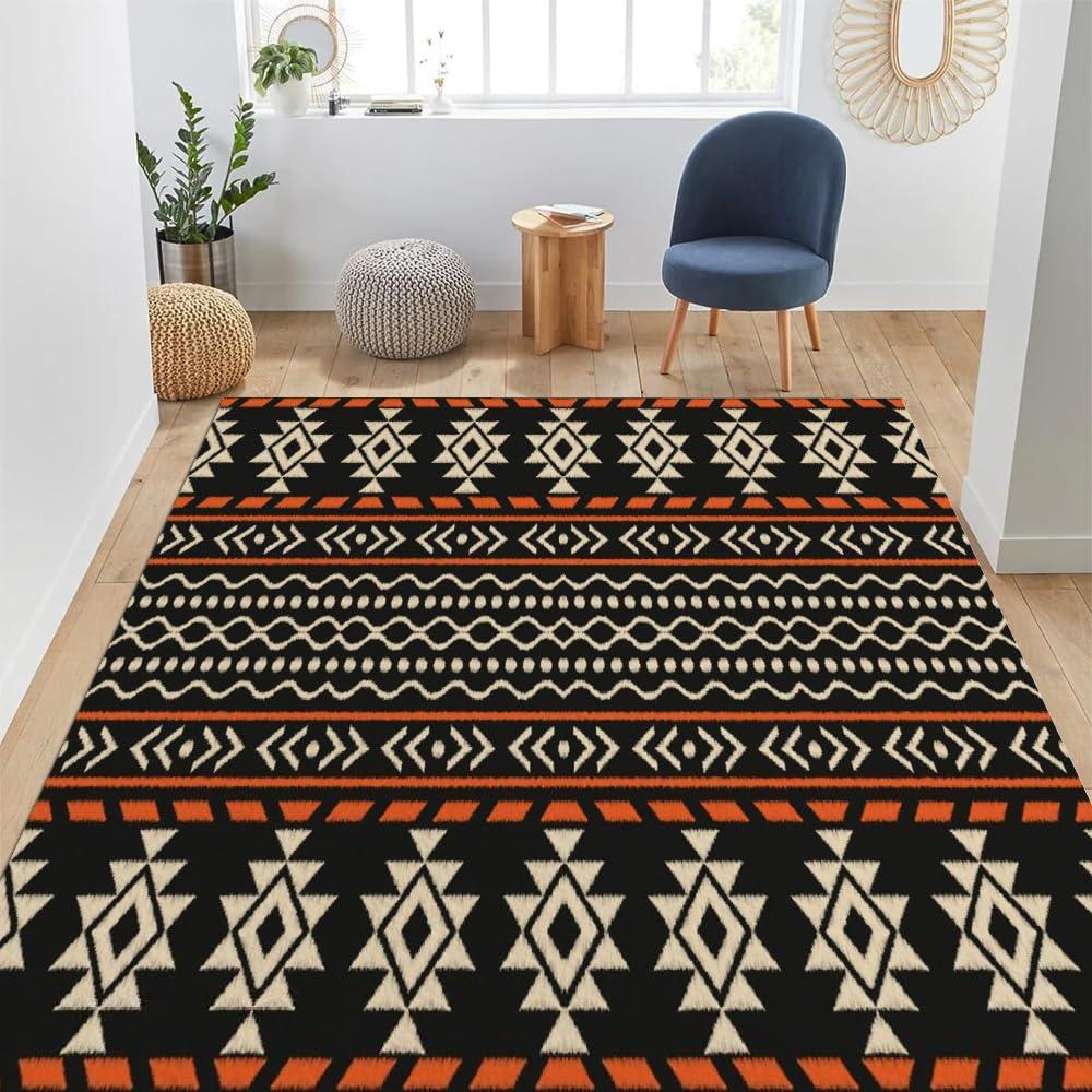 CWALIW Bohemian Morocco Area Rug for Bedroom,Brown Non Slip Machine Wash Area Rug, Affordable Carpet for Living Room, Nursery, Children's Room, Baby's Room (3'X4')