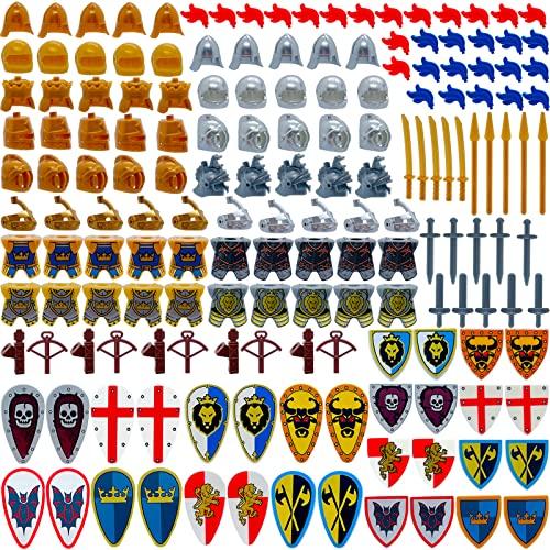 MIUTRUE MIUTRUE Medieval Knight Weapons Pack Accessories Set Building Block Toy Armor Helmet Shield Bow Arrow Designed for Mini Figures Gift for Kids Boys Grils Building Kits Toys