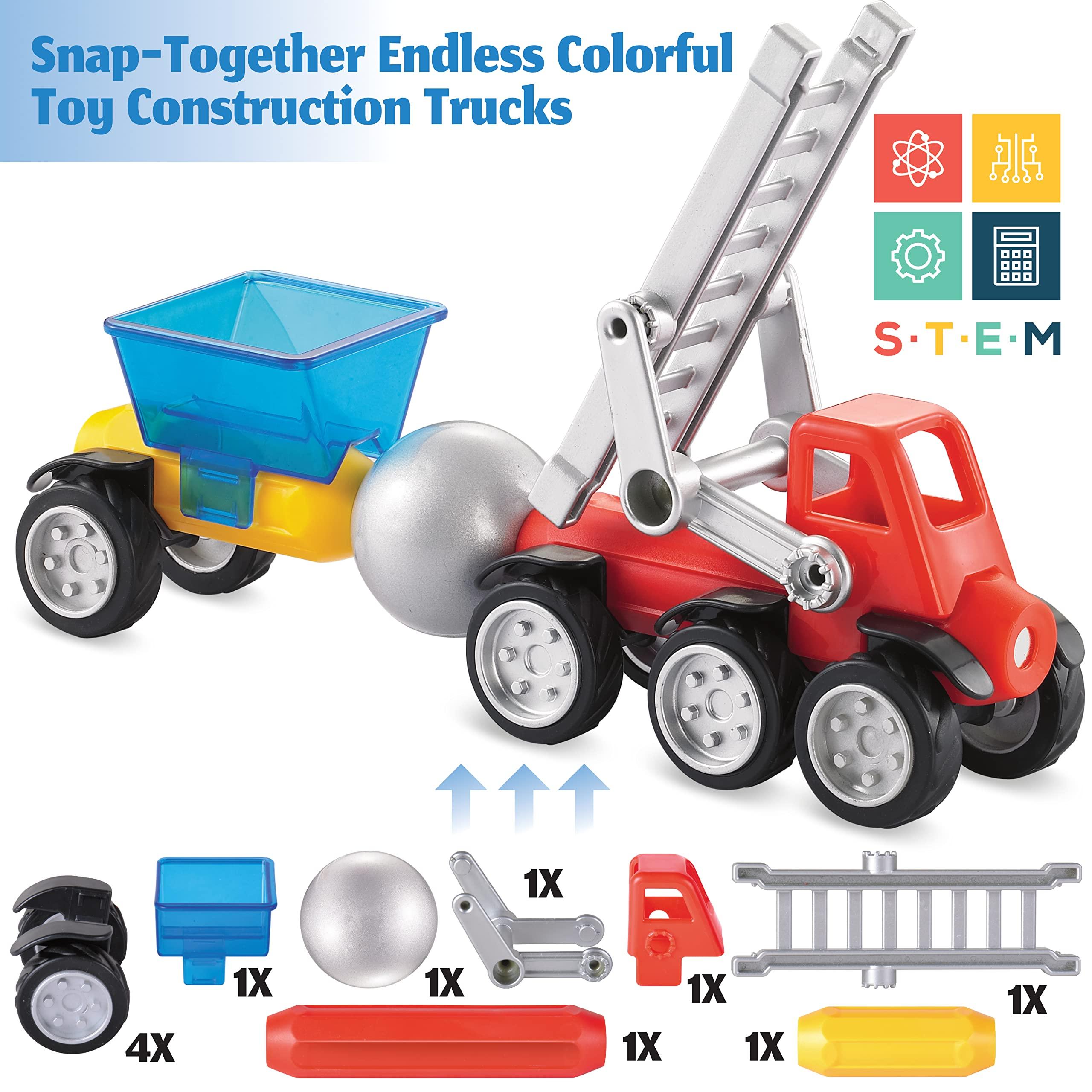 MOBIUS Toys Cars Magnetic Building Blocks, New Shapes for Creating Endless Construction Trucks Toys, Including Play Mat, Road Signs, Montessori STEM Toy Boys & Girls and Magnetic Tiles for Kids Ages 4-8