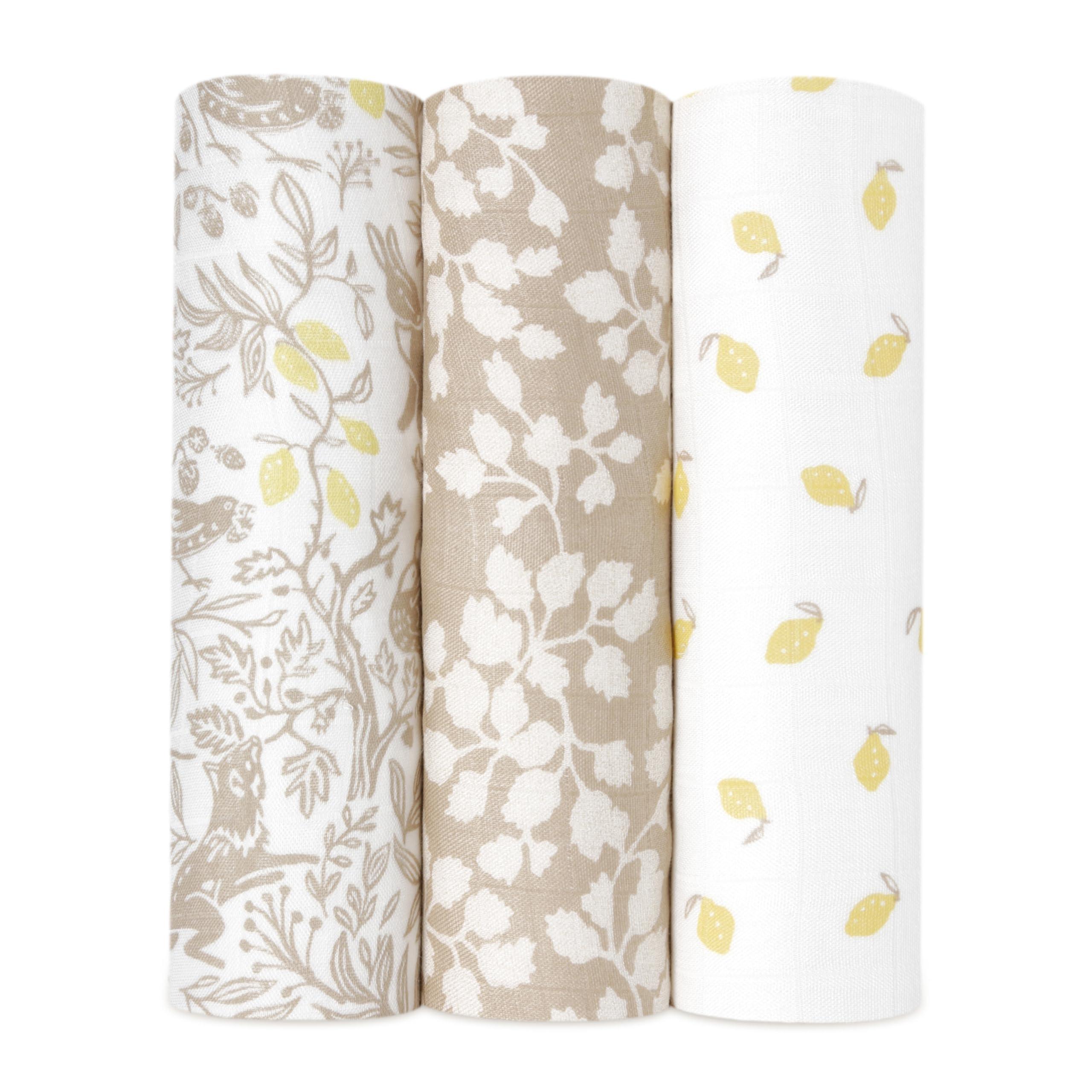 aden + anais aden + anais Silky Soft Swaddle Blanket, Boutique Muslin Blankets for Girls & Boys, Baby Receiving Swaddles, Ideal Newborn & Infant Swaddling Set, Perfect Shower Gifts, 3 Pack, Natural Woodland