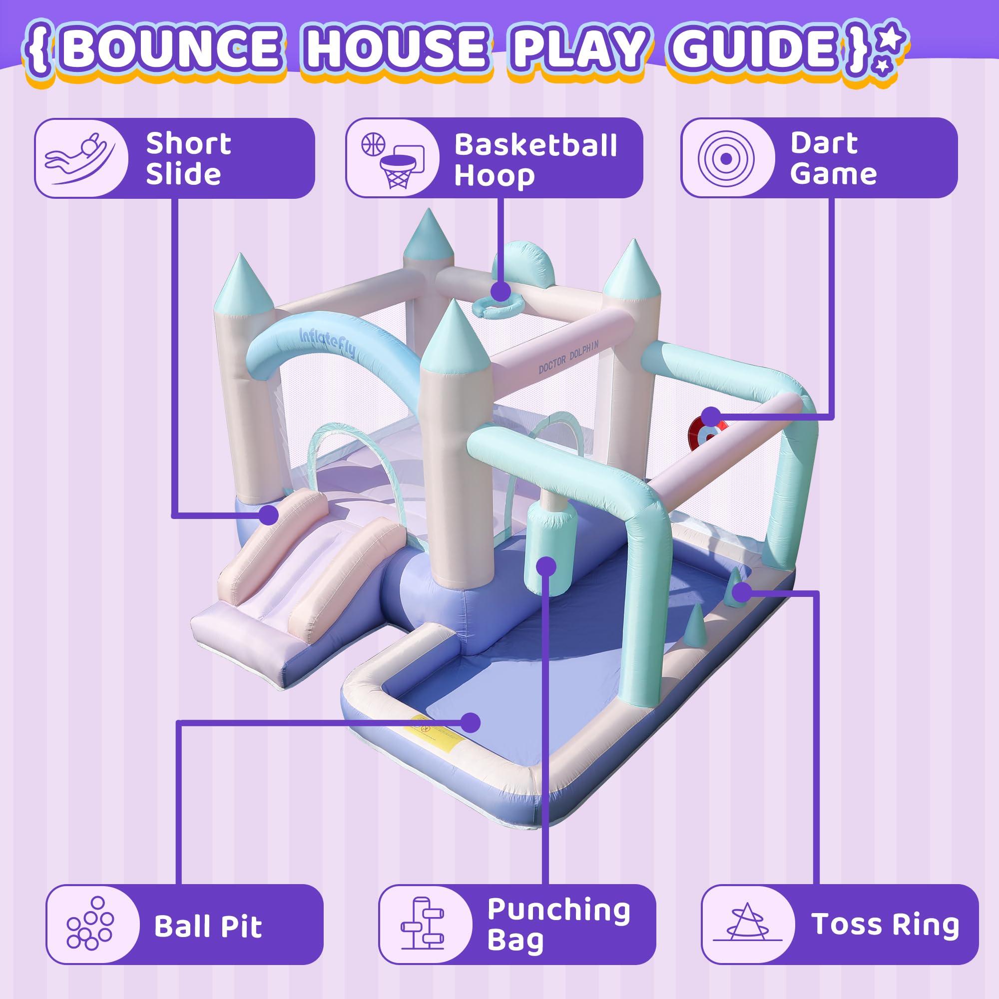 INFLATEFLY INFLATEFLY Bounce House Inflatable Slide Kids Bouncy Castle with Ball Pit,Dreamy Jumper with Air Blower for Wet and Dry