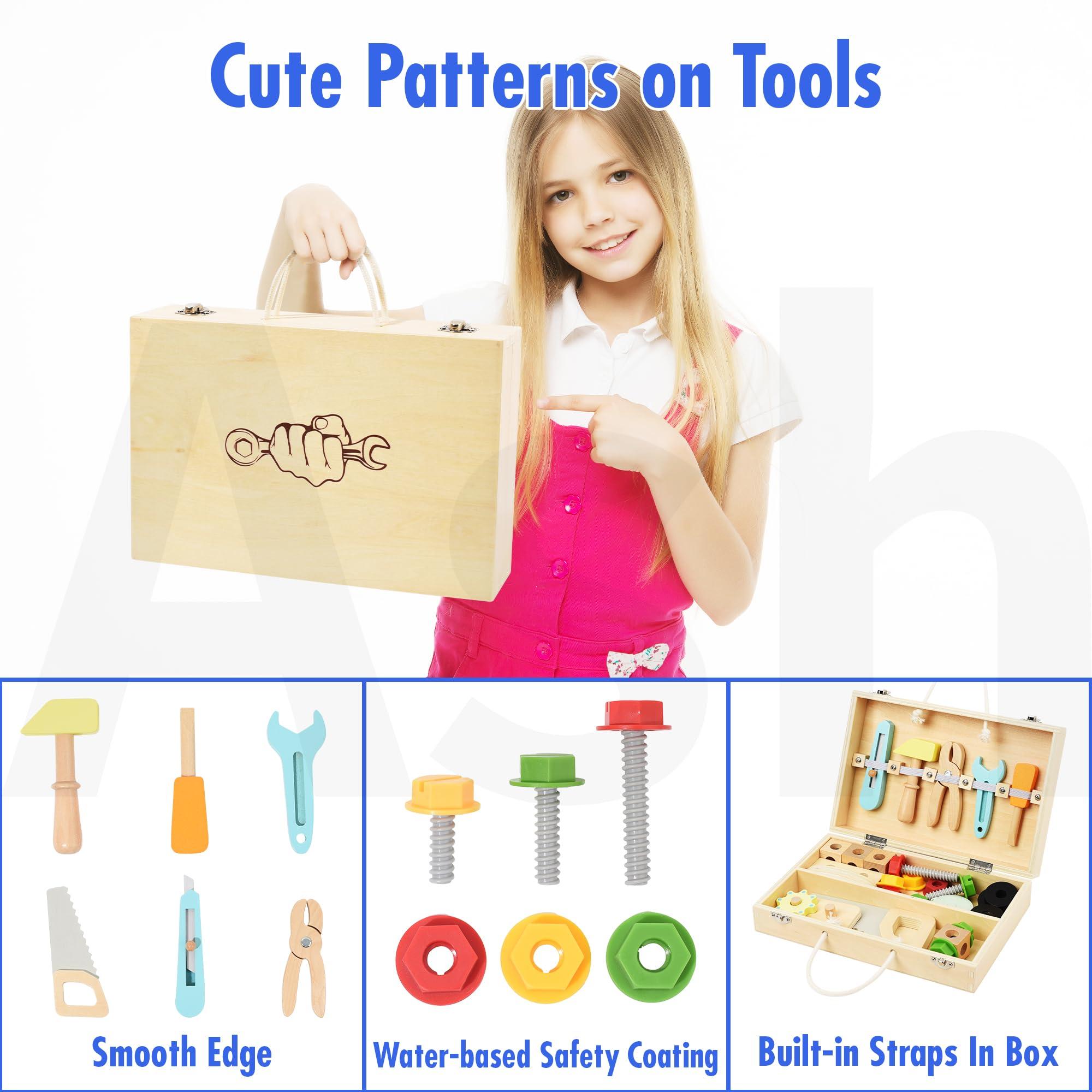 HTWELL HTWELL Kids Montessori Tool Set,Wooden Toy Tool Set for Toddles,Montessori Play Tool Box ,Toddler Tool kit for 3 4 5 6 Years Old Boys Girls