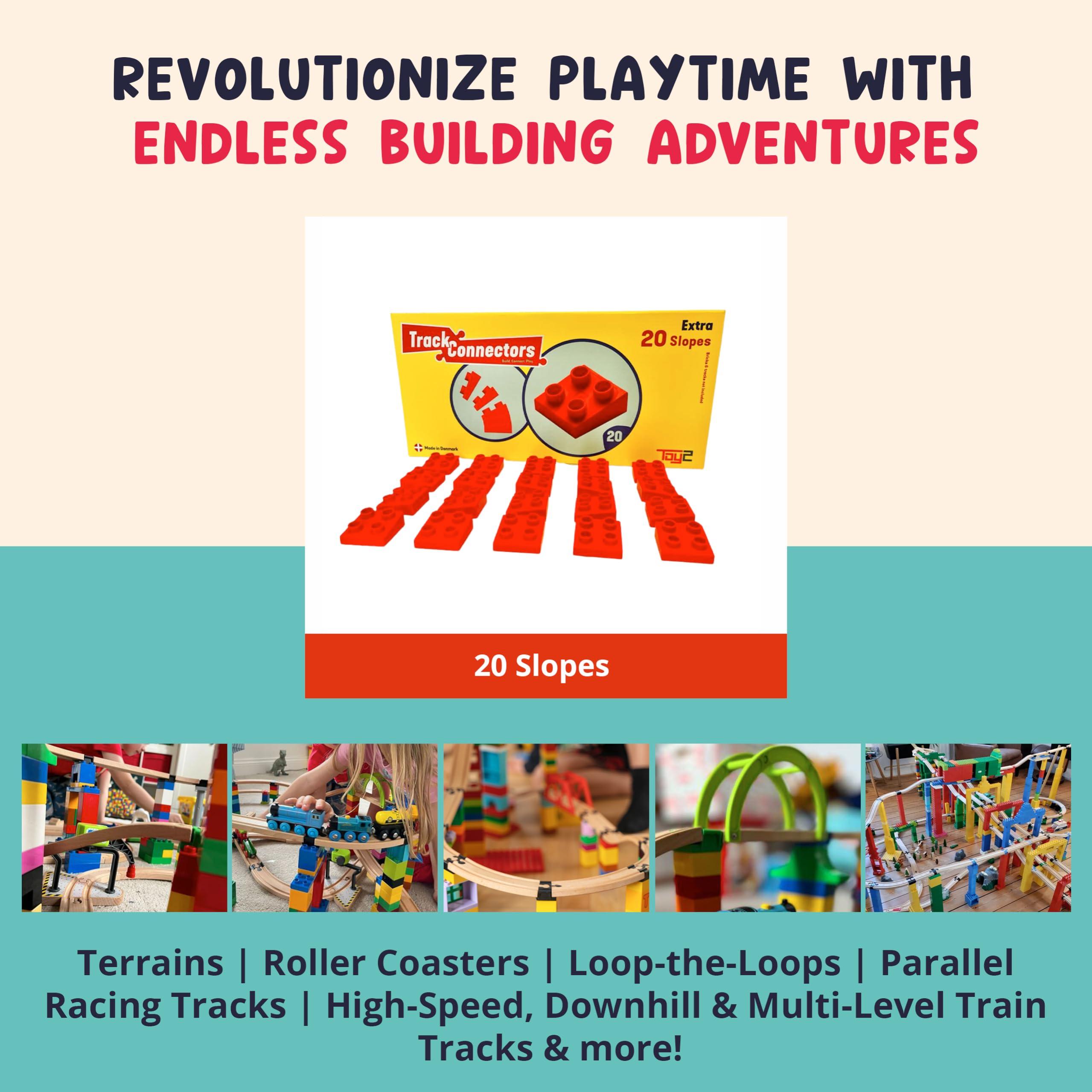 TOY2 TOY2 Wooden Train Track Accessories - Track Connectors for Wooden Train Set & Building Bricks - Educational Toys for Stem Bins, Toy Building Sets & Learning Games Track Connectors Slopes, 20 pcs