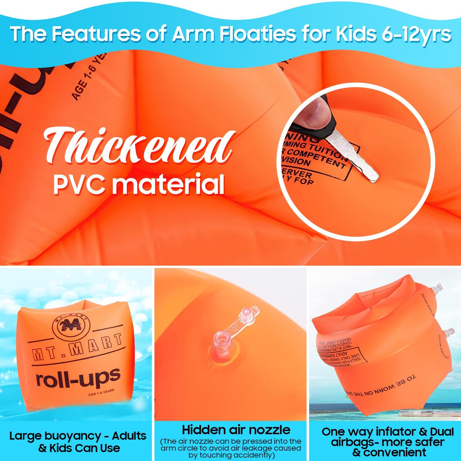 dfjdskl Arm Floaties for Kids 6-12 Yrs, Toddler Floaties Pool Swim Floats Inflatable Swim Arm Bands Floater Sleeves, PVC Thickened Arm Rings for Adults (6 Pack)