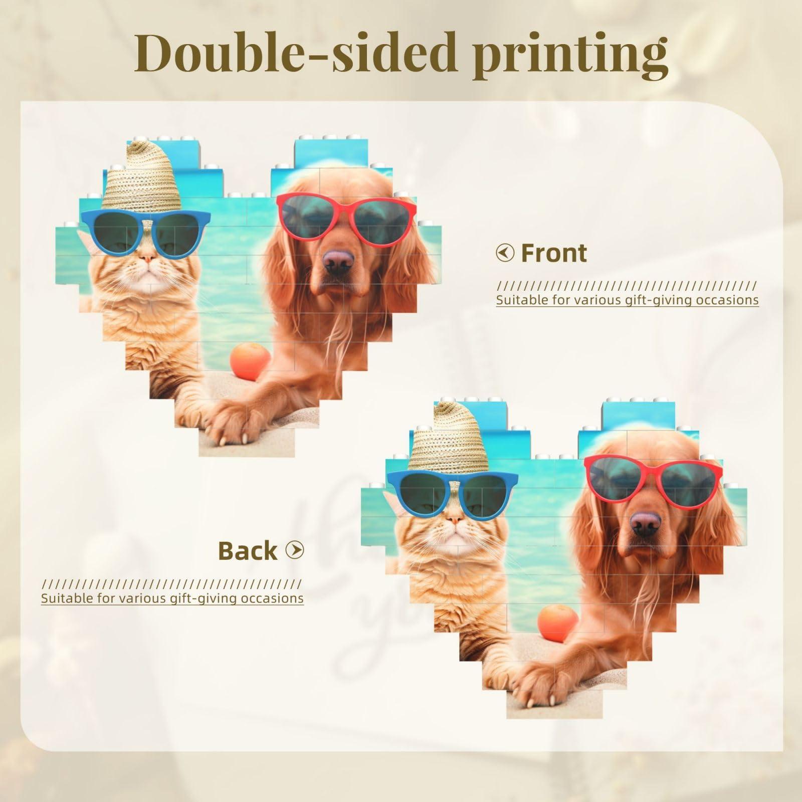 RLDOBOFE Building Block Puzzle Heart Shaped Building Bricks for Adults Summer Beach Funny Cat Dog Block Puzzle Building Brick Block Puzzles for Ornament Hanging 3D Micro Building Blocks for Home Decor
