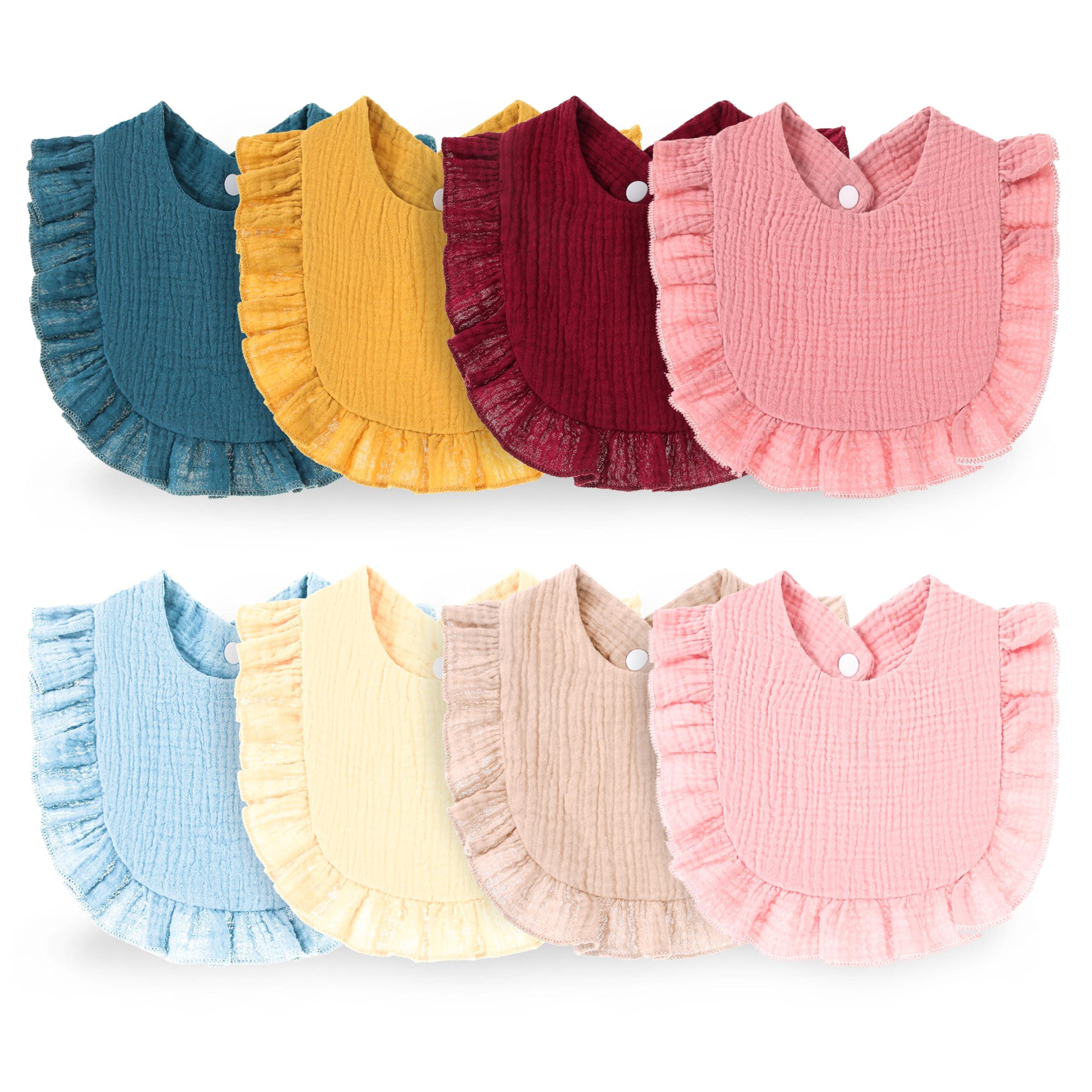 ILELAND ILELAND 8-Pack Organic Drool Bibs for Baby Girl| Unisex Teething & Drool Bibs for Infants & Toddlers | Soft, Absorbent & 100% Cotton Newborn Bibs | Snap close, Machine-Washable, Dryer, Soft & Thick