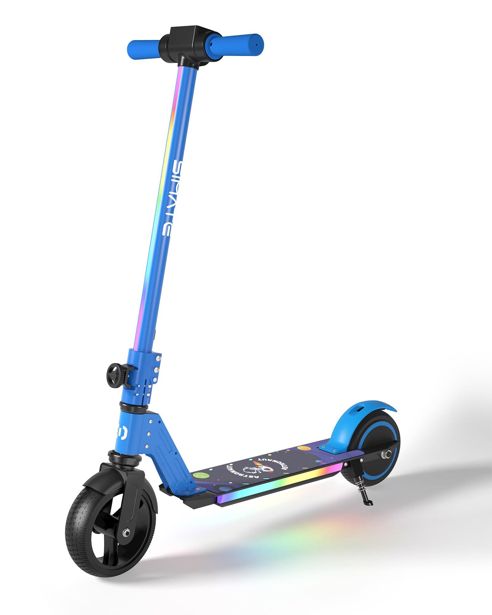 SIMATE SIMATE Electric Scooter for Kids, Motorized E-Scooters with Colorful Front Light and Pedal Lights, LED Display & Foldable, Dual Braking System, Top 8.7mph & 5 Miles, Gifts for Kids, Girls, Boys, Teens
